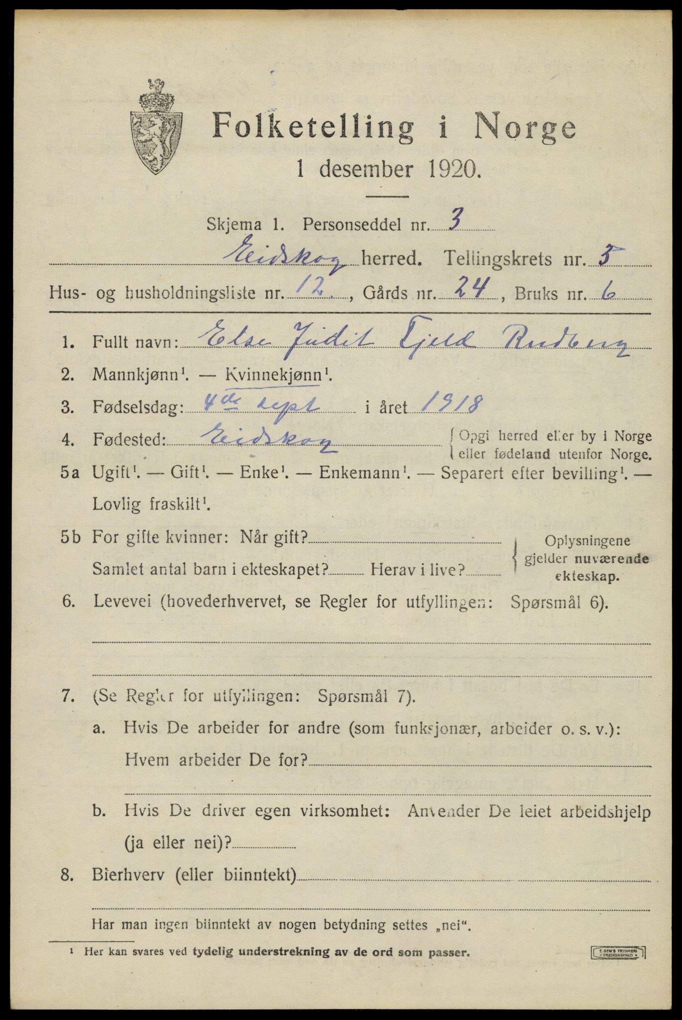 SAH, 1920 census for Eidskog, 1920, p. 5899