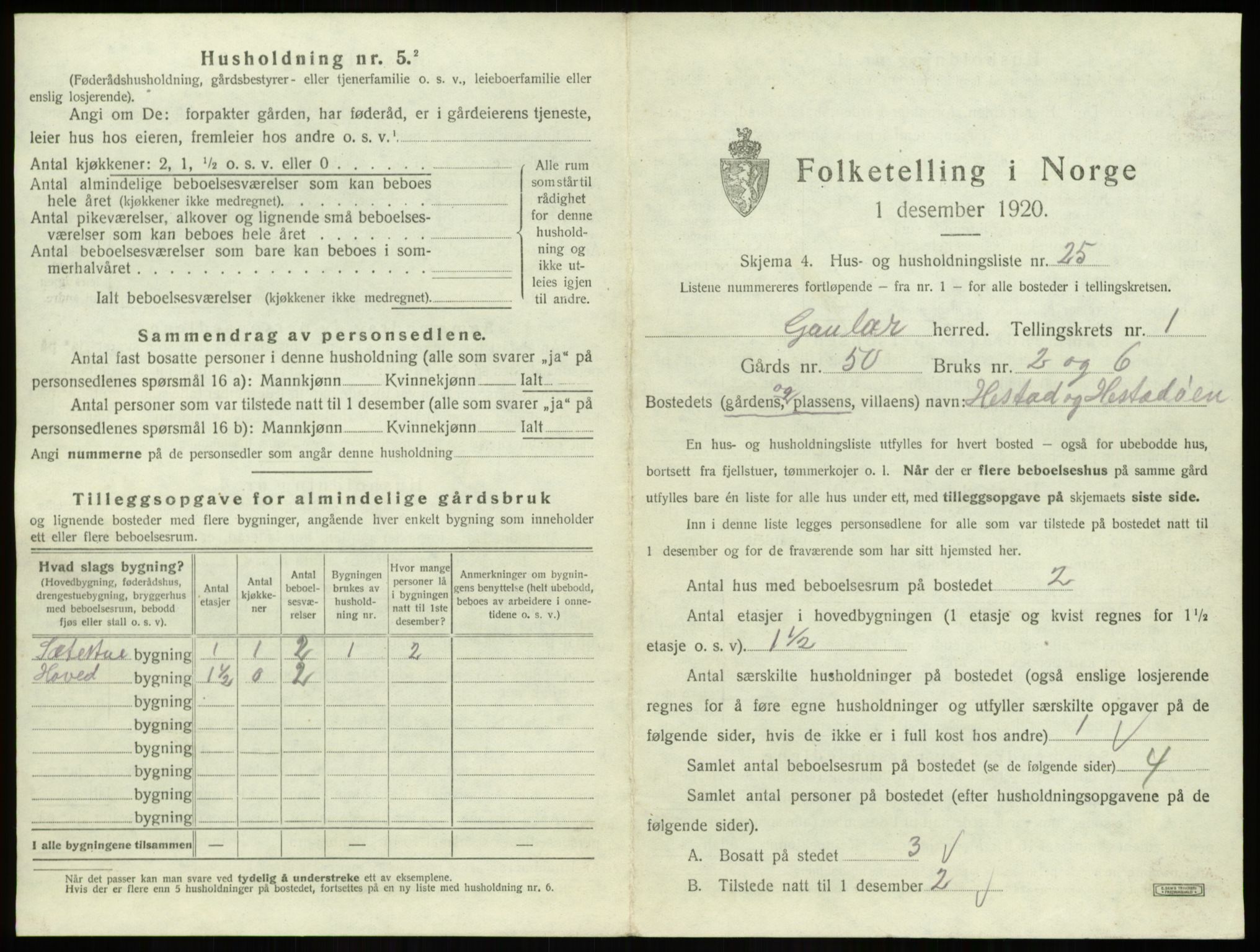 SAB, 1920 census for Gaular, 1920, p. 108