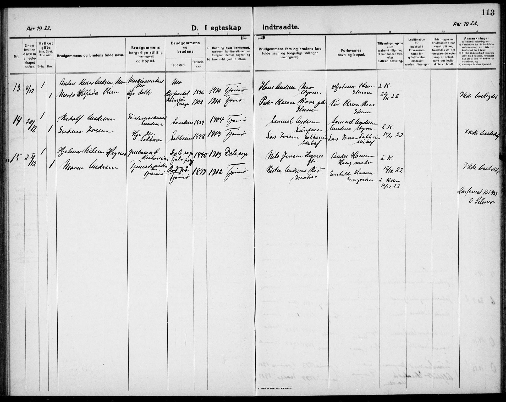 Tjøme kirkebøker, AV/SAKO-A-328/G/Ga/L0003: Parish register (copy) no. I 3, 1921-1935, p. 113