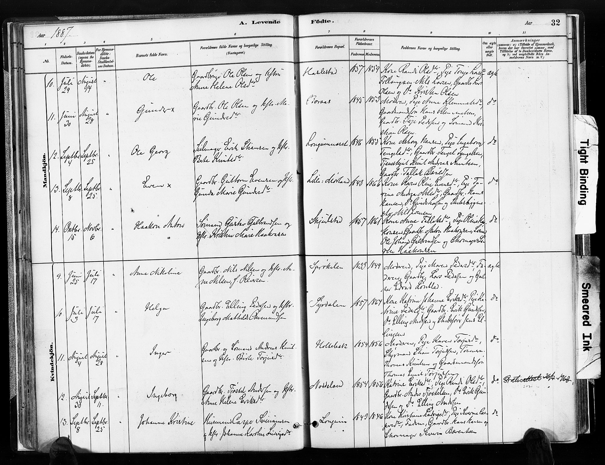 Austre Moland sokneprestkontor, SAK/1111-0001/F/Fa/Faa/L0010: Parish register (official) no. A 10, 1880-1904, p. 32