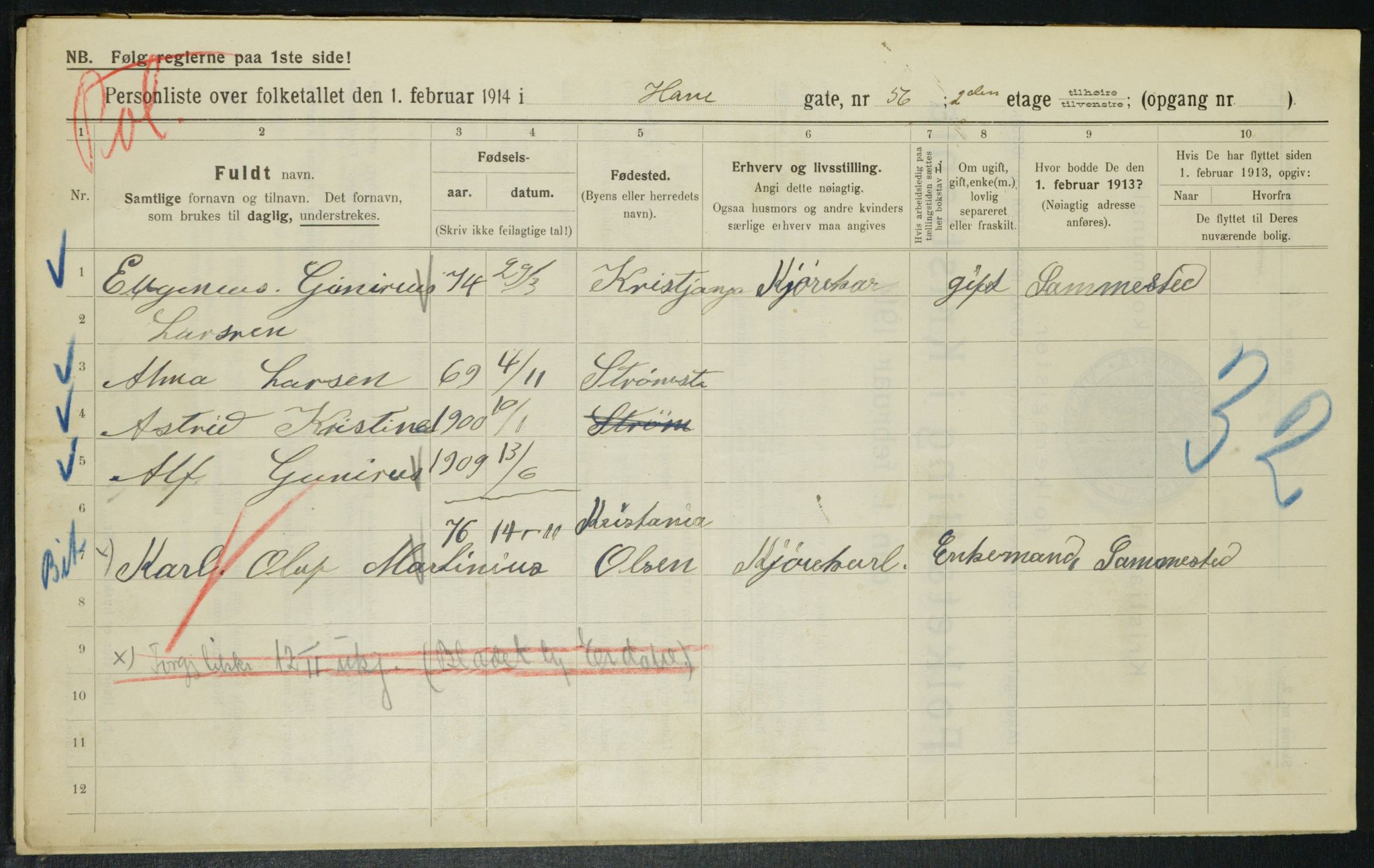 OBA, Municipal Census 1914 for Kristiania, 1914, p. 34056