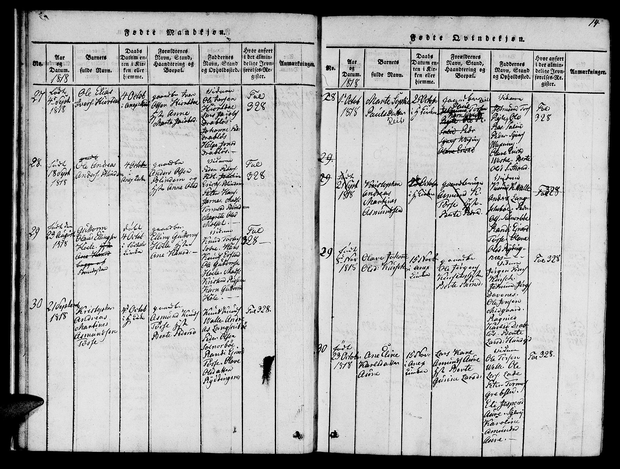 Ministerialprotokoller, klokkerbøker og fødselsregistre - Møre og Romsdal, AV/SAT-A-1454/522/L0322: Parish register (copy) no. 522C01, 1816-1830, p. 14