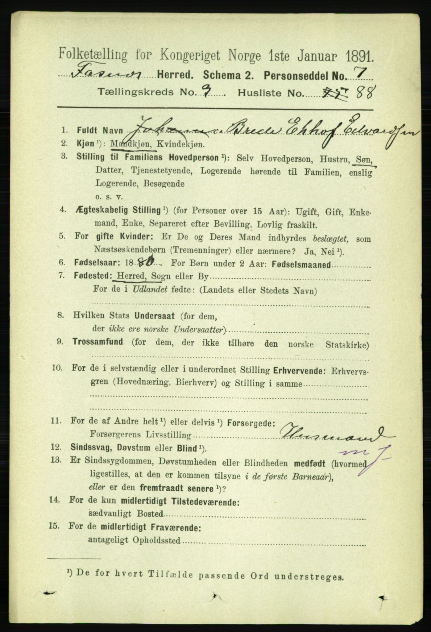 RA, 1891 census for 1748 Fosnes, 1891, p. 1331