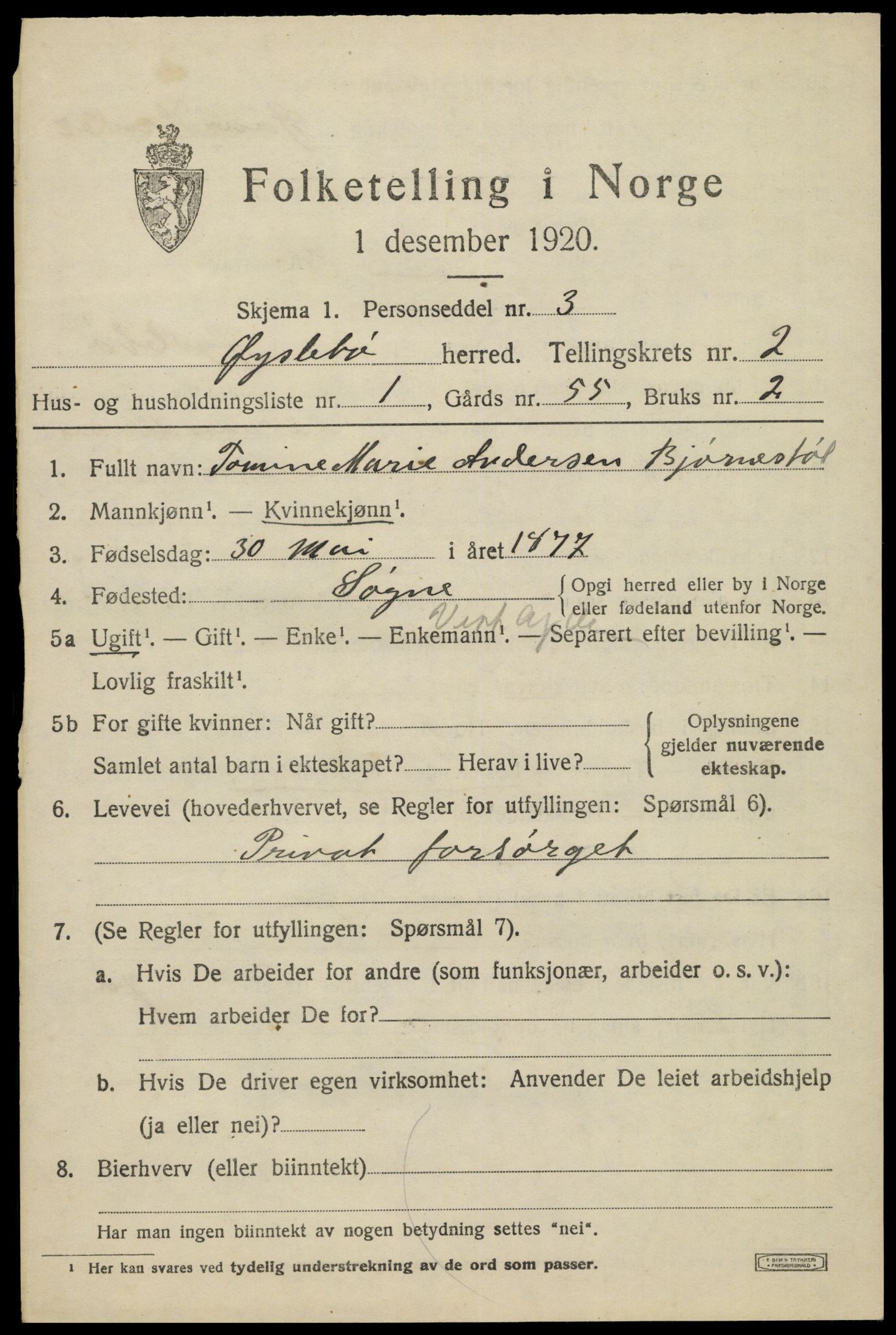SAK, 1920 census for Øyslebø, 1920, p. 736