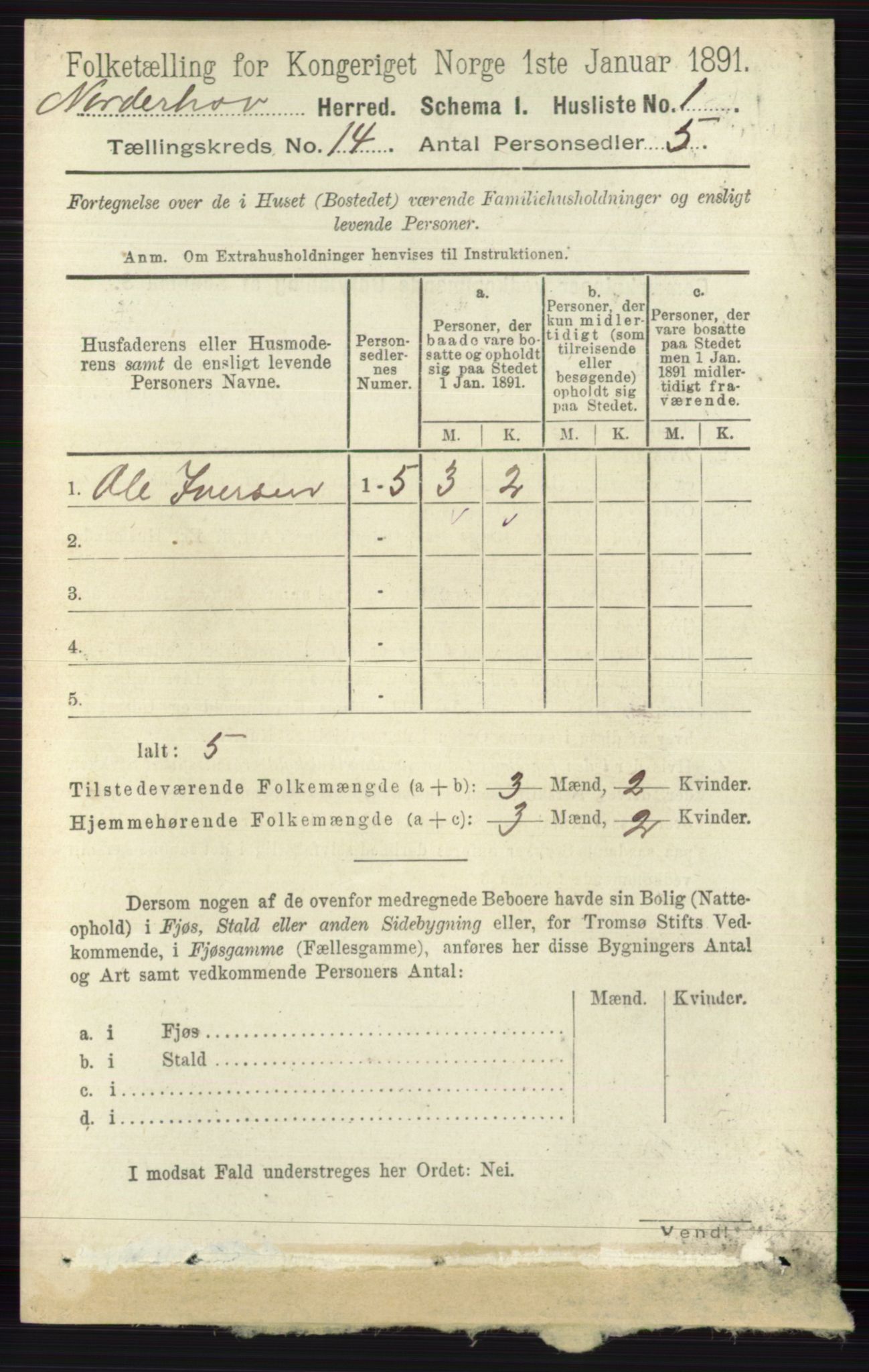 RA, 1891 census for 0613 Norderhov, 1891, p. 9295