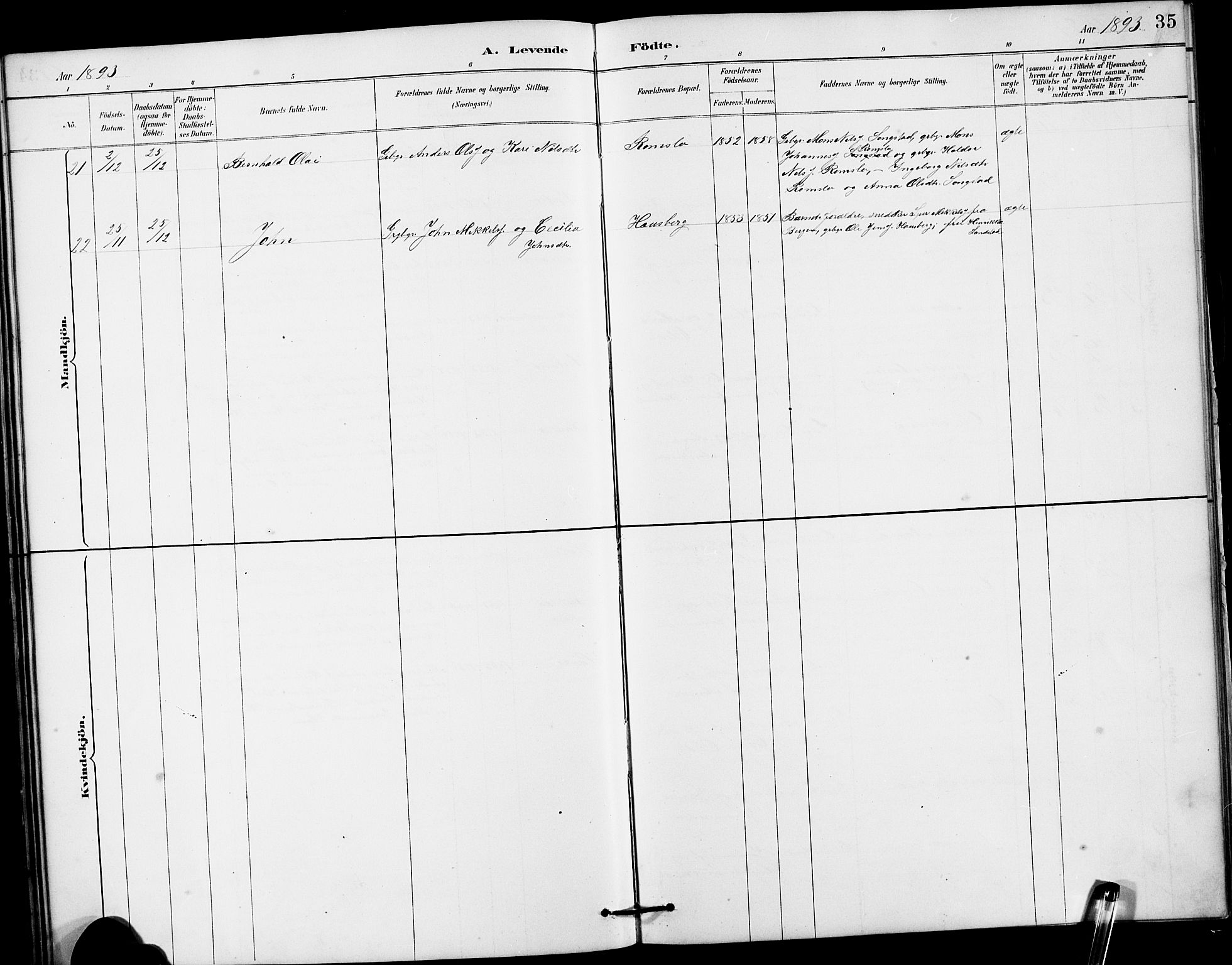 Haus sokneprestembete, SAB/A-75601/H/Hab: Parish register (copy) no. B 3, 1885-1899, p. 35