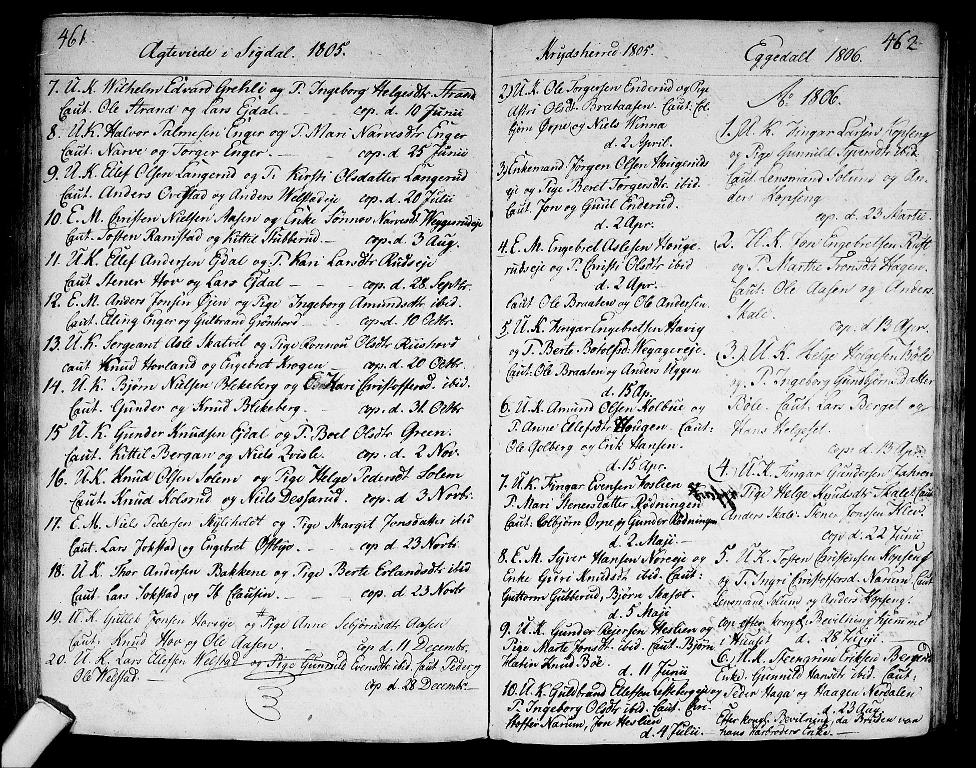 Sigdal kirkebøker, SAKO/A-245/F/Fa/L0003: Parish register (official) no. I 3, 1793-1811, p. 461-462