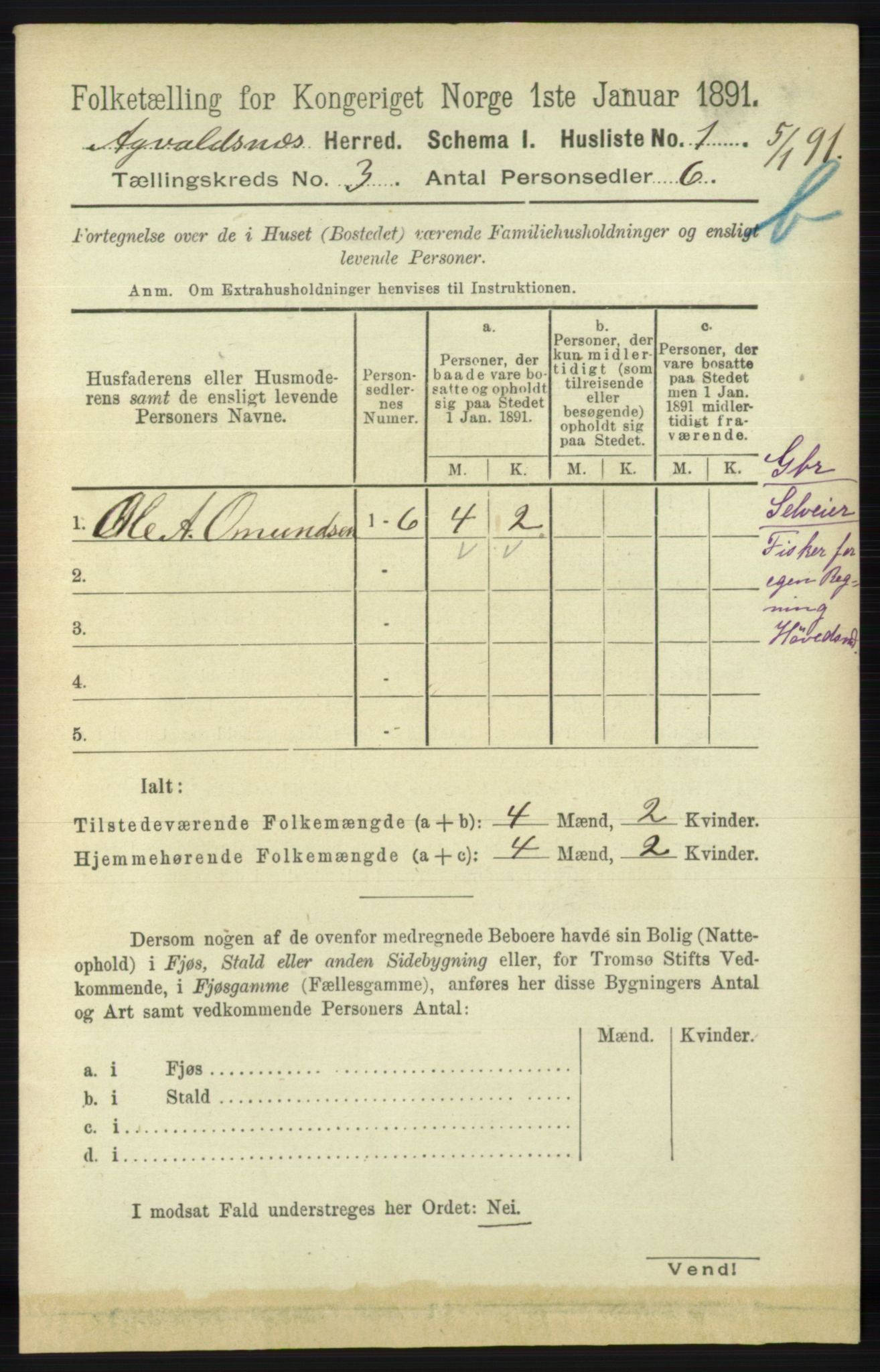 RA, 1891 census for 1147 Avaldsnes, 1891, p. 2499