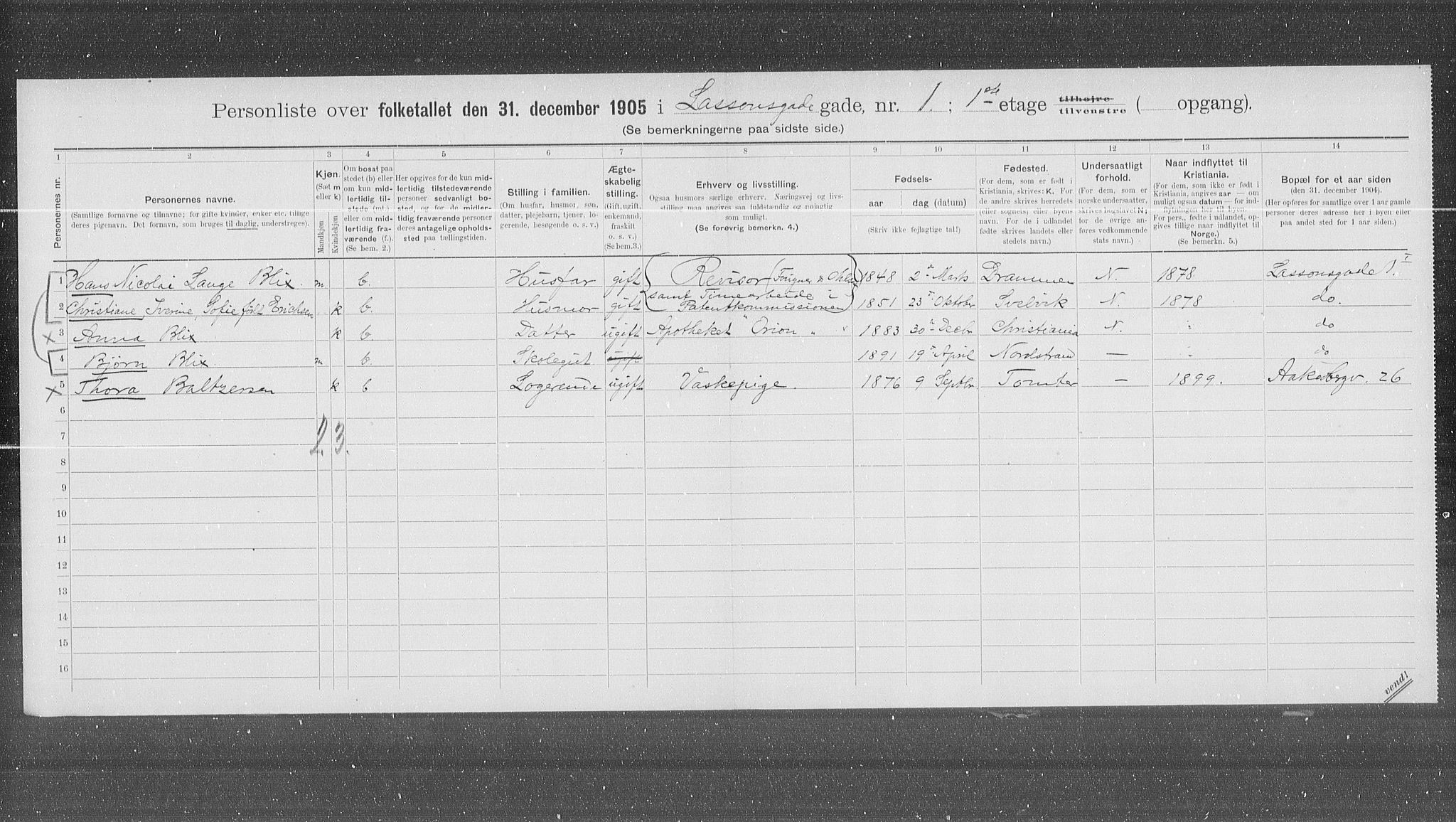 OBA, Municipal Census 1905 for Kristiania, 1905, p. 30024