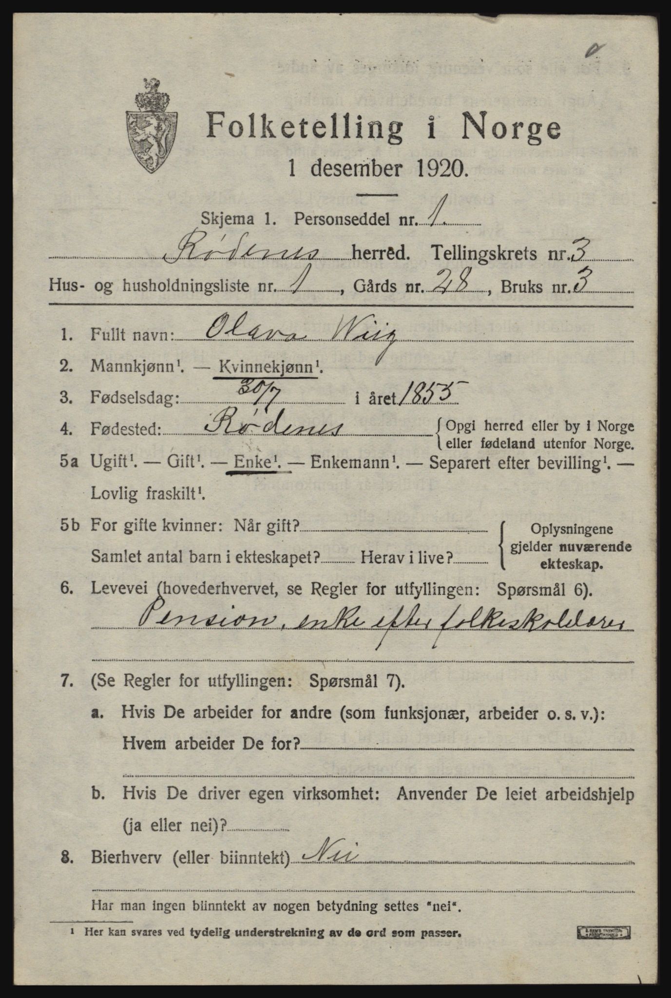 SAO, 1920 census for Rødenes, 1920, p. 1770