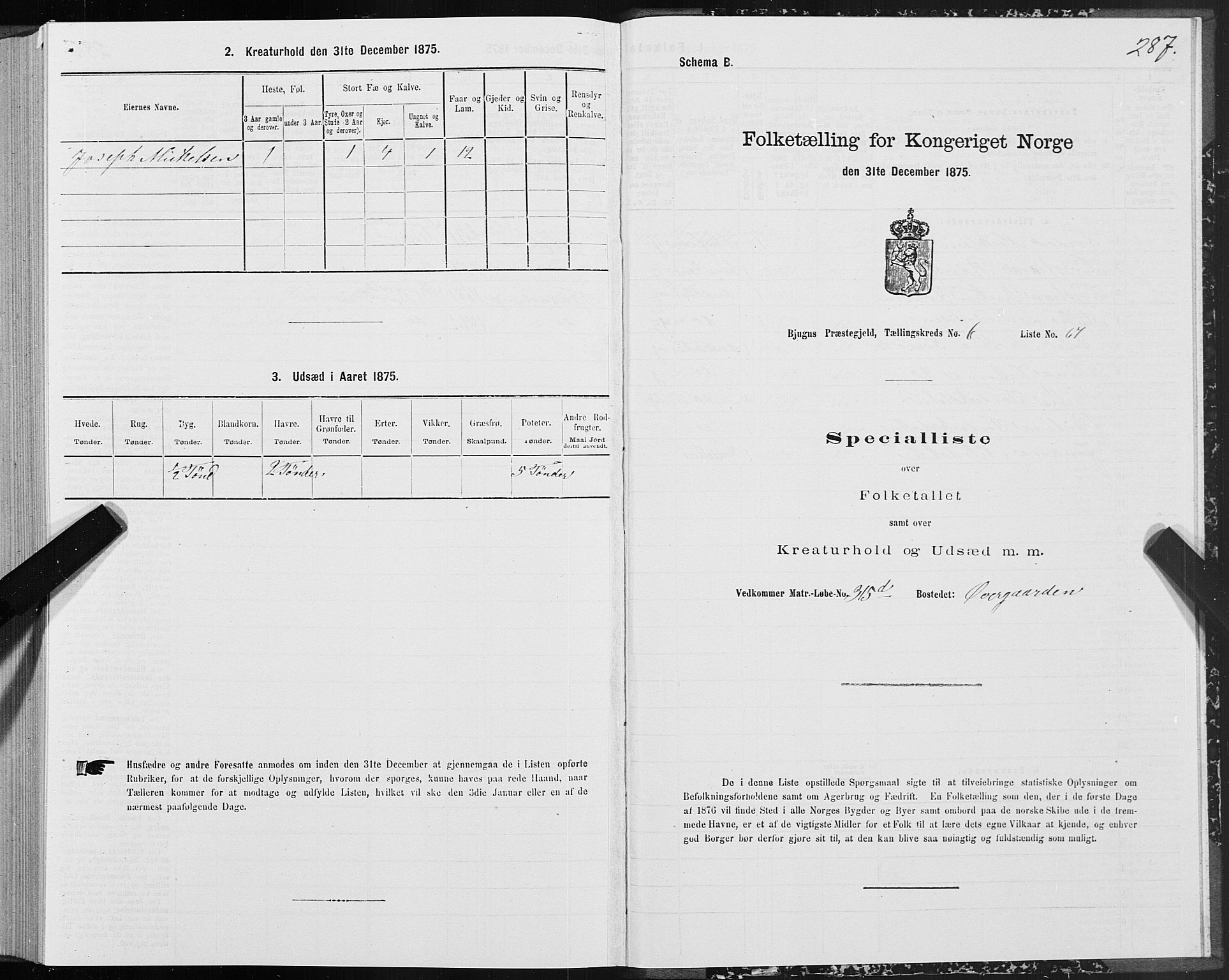 SAT, 1875 census for 1627P Bjugn, 1875, p. 3287