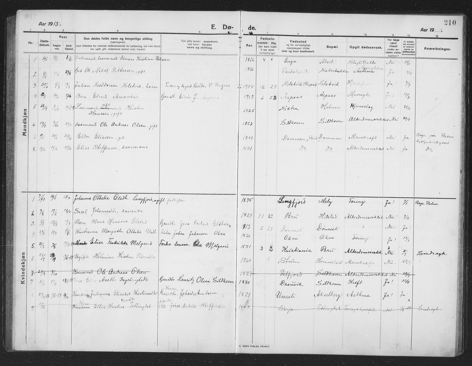 Ministerialprotokoller, klokkerbøker og fødselsregistre - Nordland, AV/SAT-A-1459/814/L0231: Parish register (copy) no. 814C04, 1912-1926, p. 210