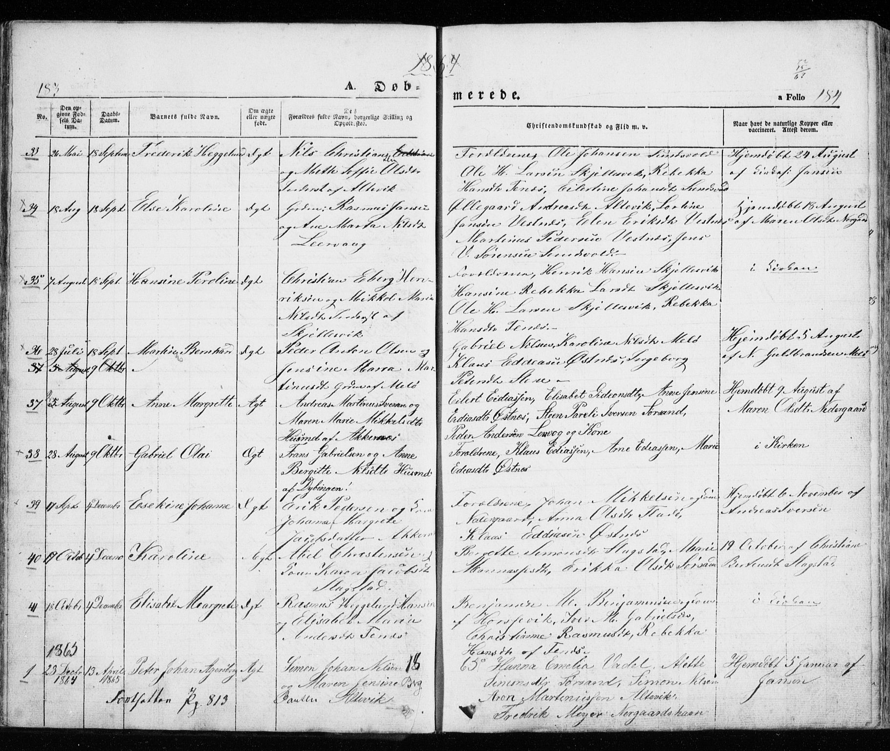 Trondenes sokneprestkontor, SATØ/S-1319/H/Ha/L0010kirke: Parish register (official) no. 10, 1840-1865, p. 183-184