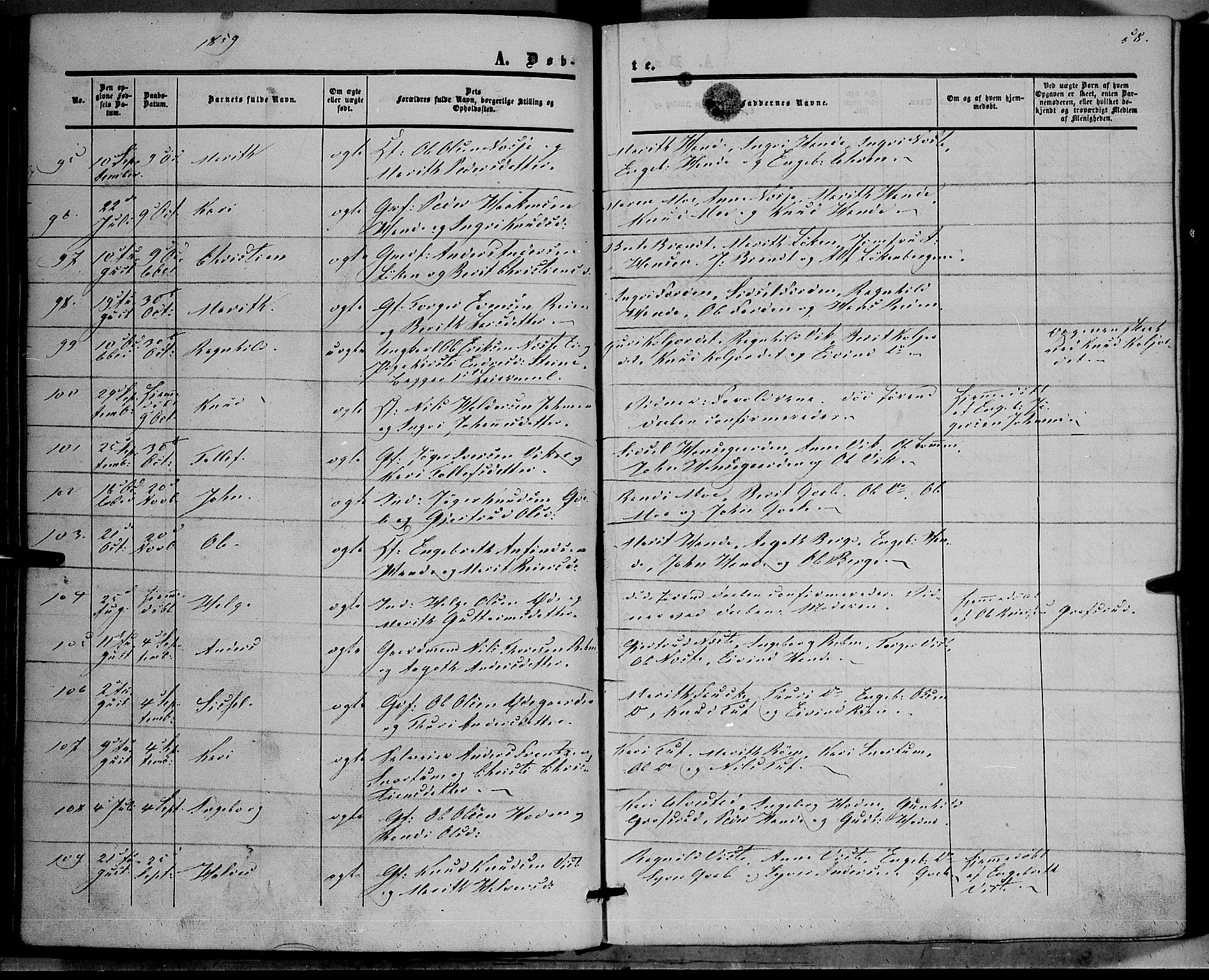 Vestre Slidre prestekontor, SAH/PREST-136/H/Ha/Haa/L0002: Parish register (official) no. 2, 1856-1864, p. 58