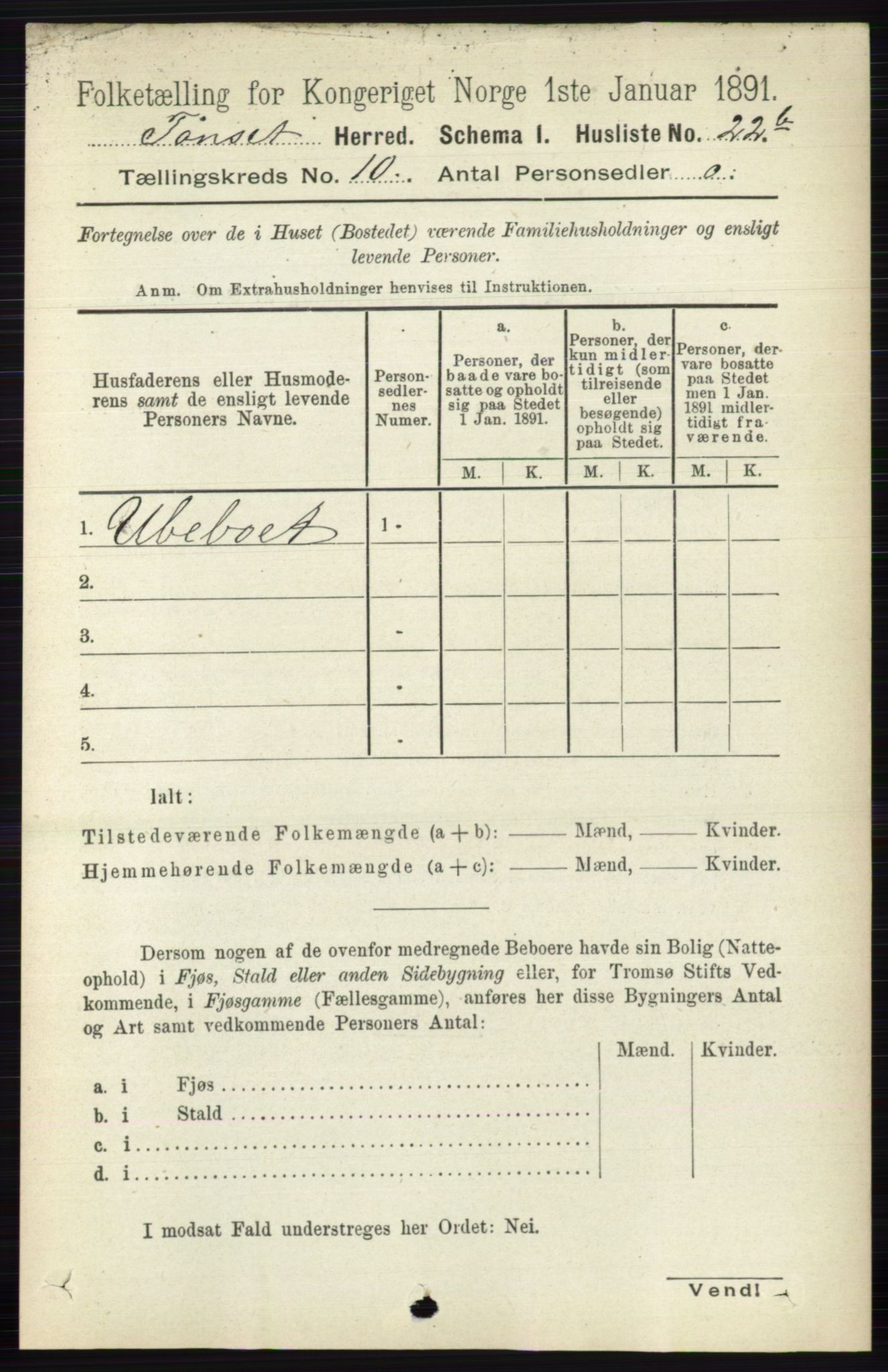 RA, 1891 census for 0437 Tynset, 1891, p. 2832