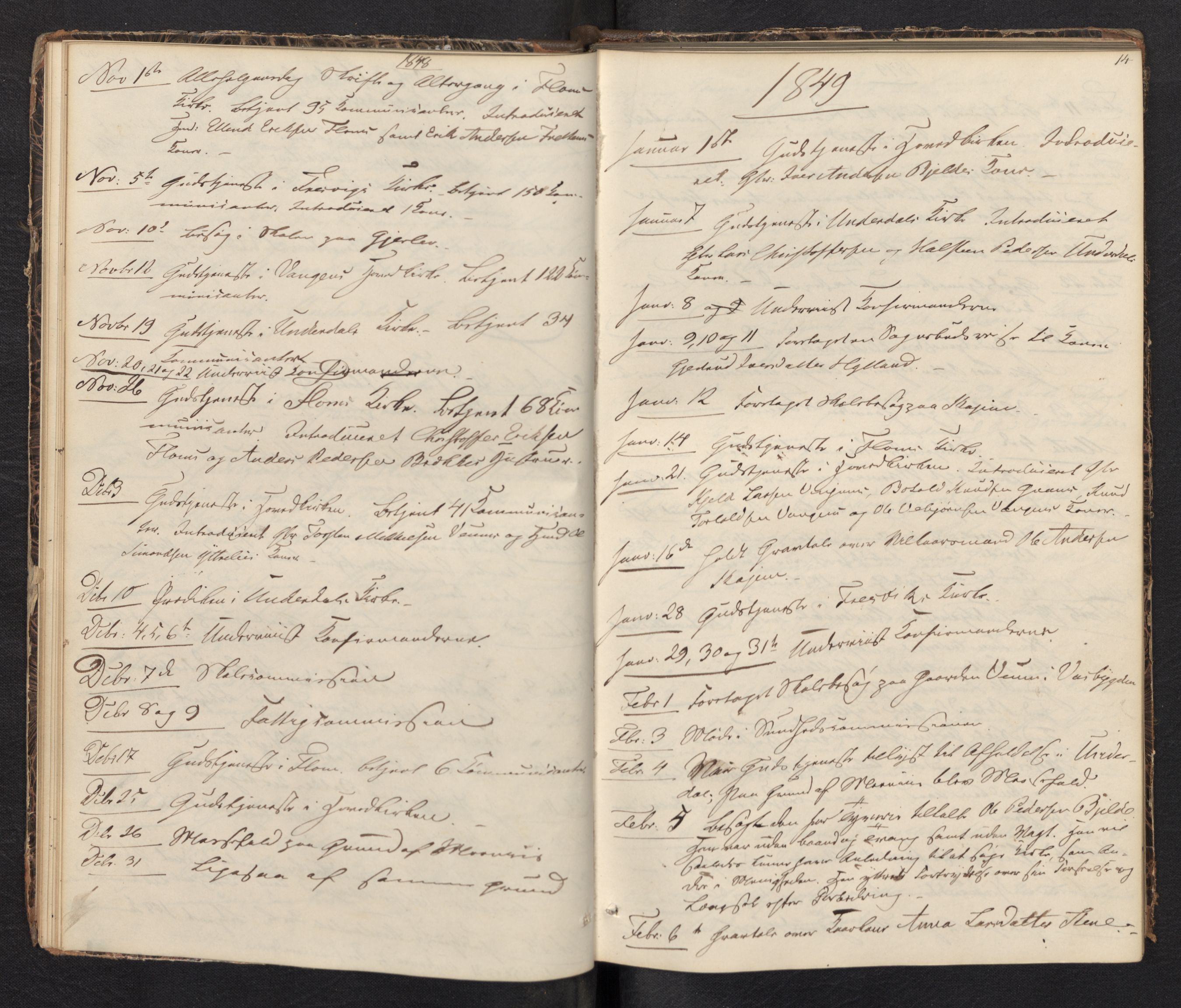 Aurland sokneprestembete, SAB/A-99937/H/Ha/Haf: Diary records no. F 0, 1844-1876, p. 13b-14a