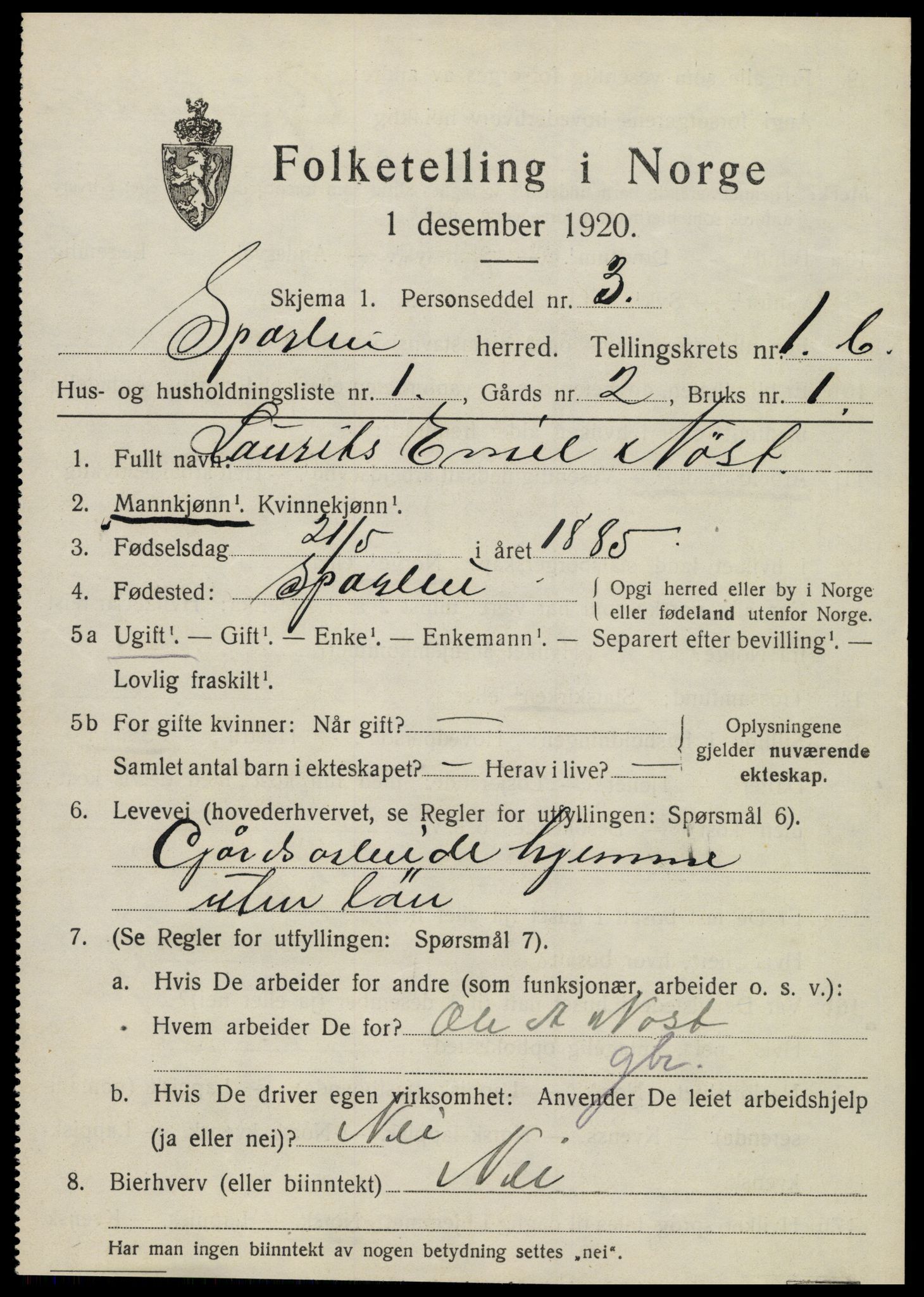 SAT, 1920 census for Sparbu, 1920, p. 1935