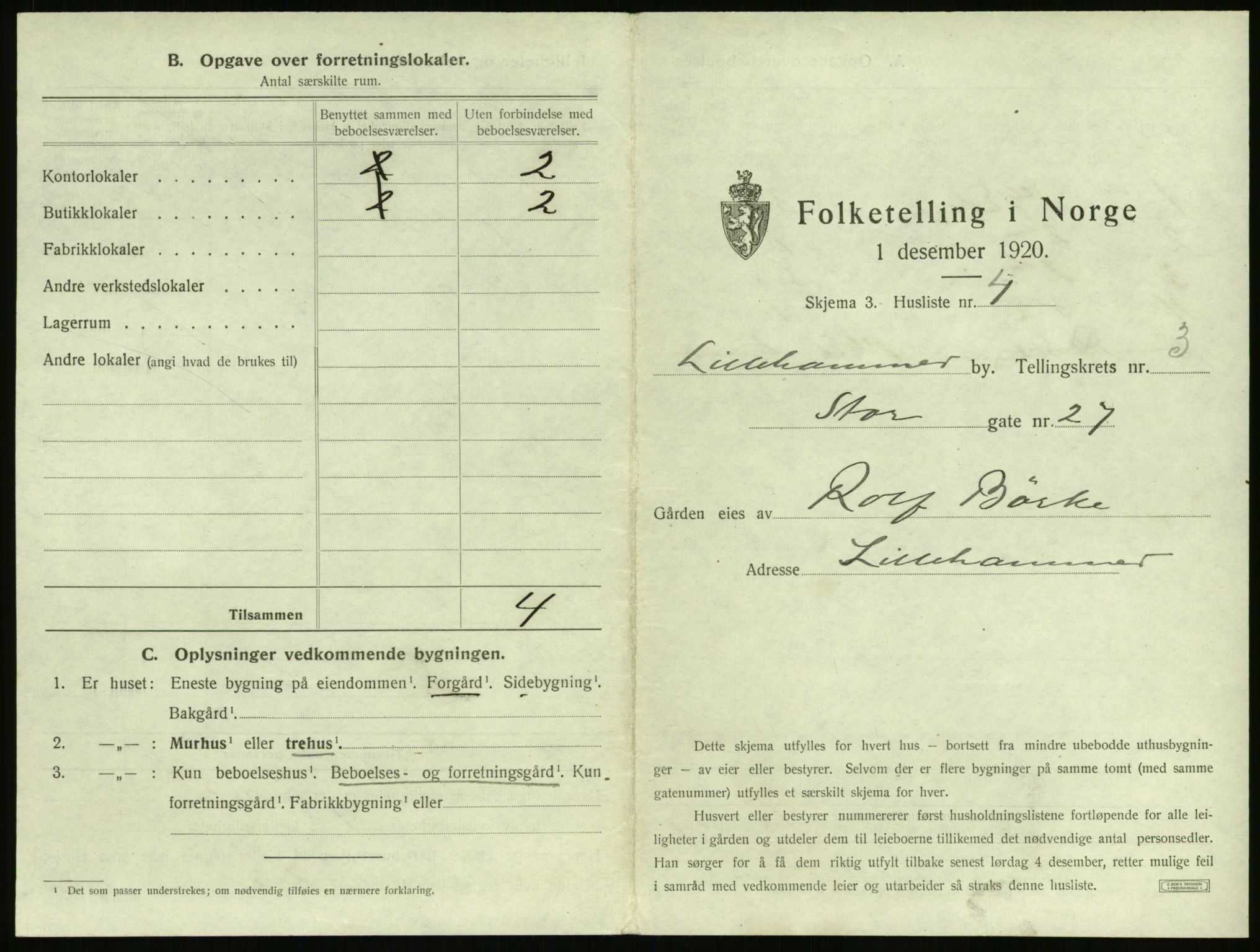 SAH, 1920 census for Lillehammer, 1920, p. 310