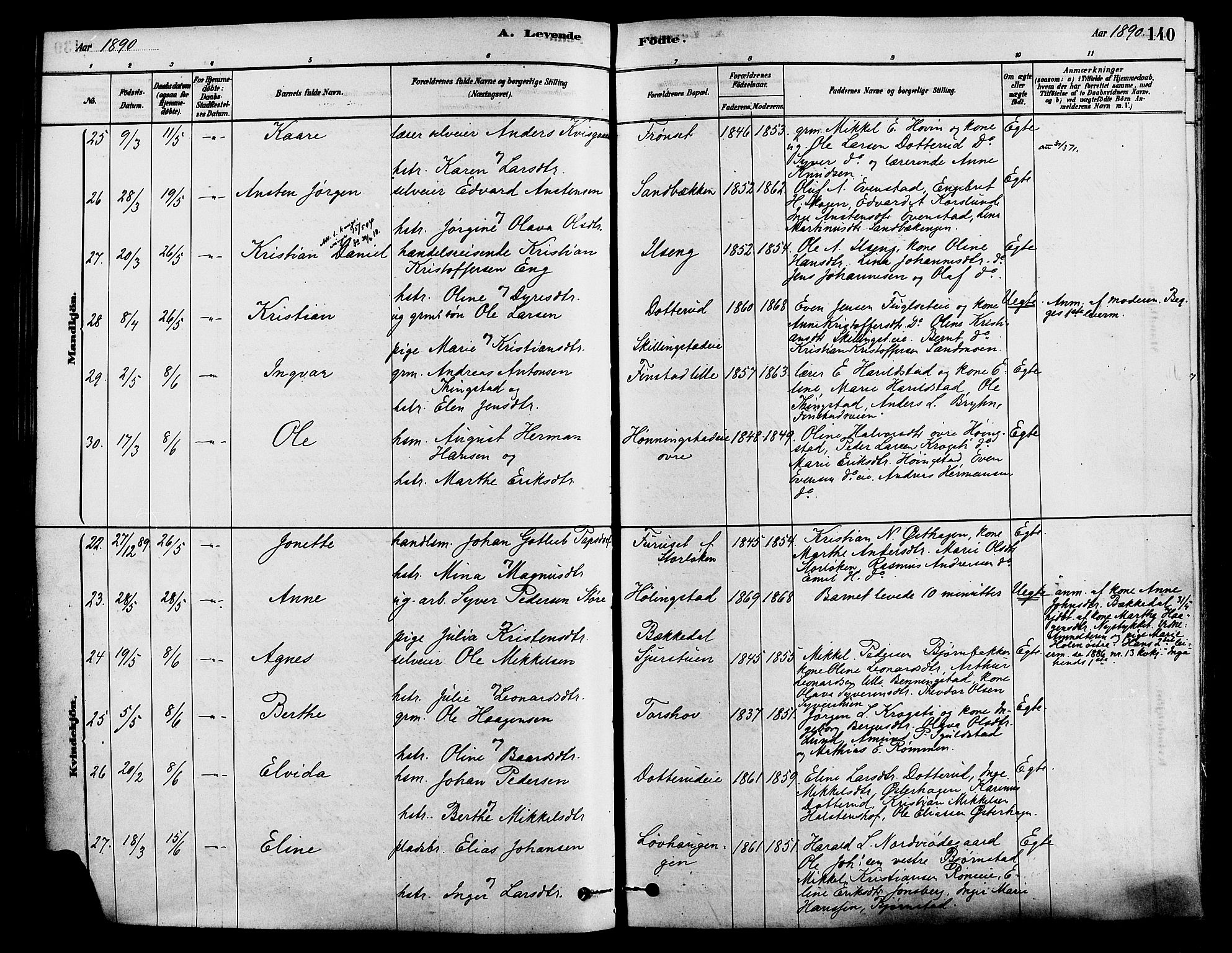 Løten prestekontor, SAH/PREST-022/K/Ka/L0009: Parish register (official) no. 9, 1878-1891, p. 140