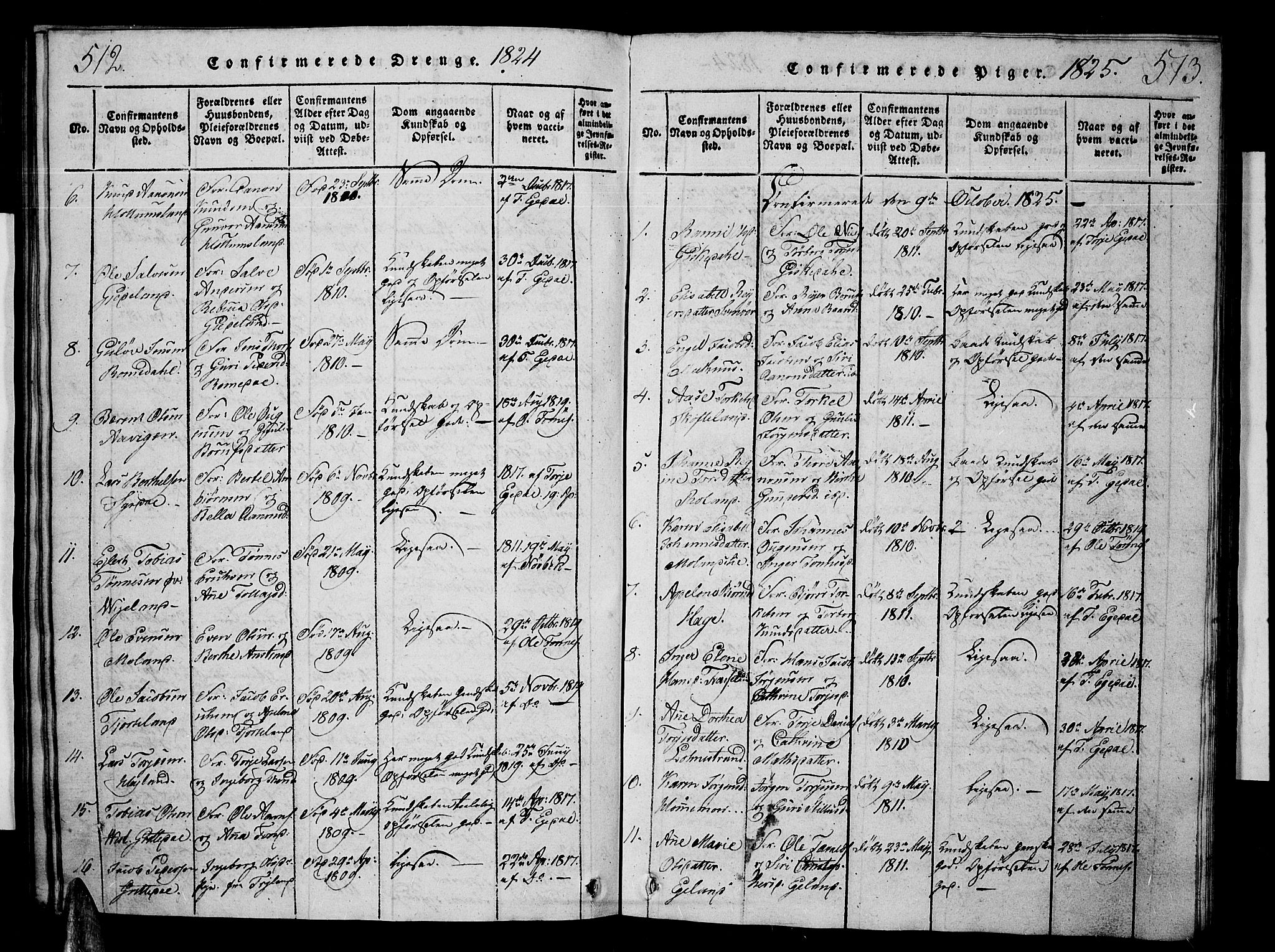 Sør-Audnedal sokneprestkontor, AV/SAK-1111-0039/F/Fb/Fbb/L0001: Parish register (copy) no. B 1, 1815-1827, p. 512-513