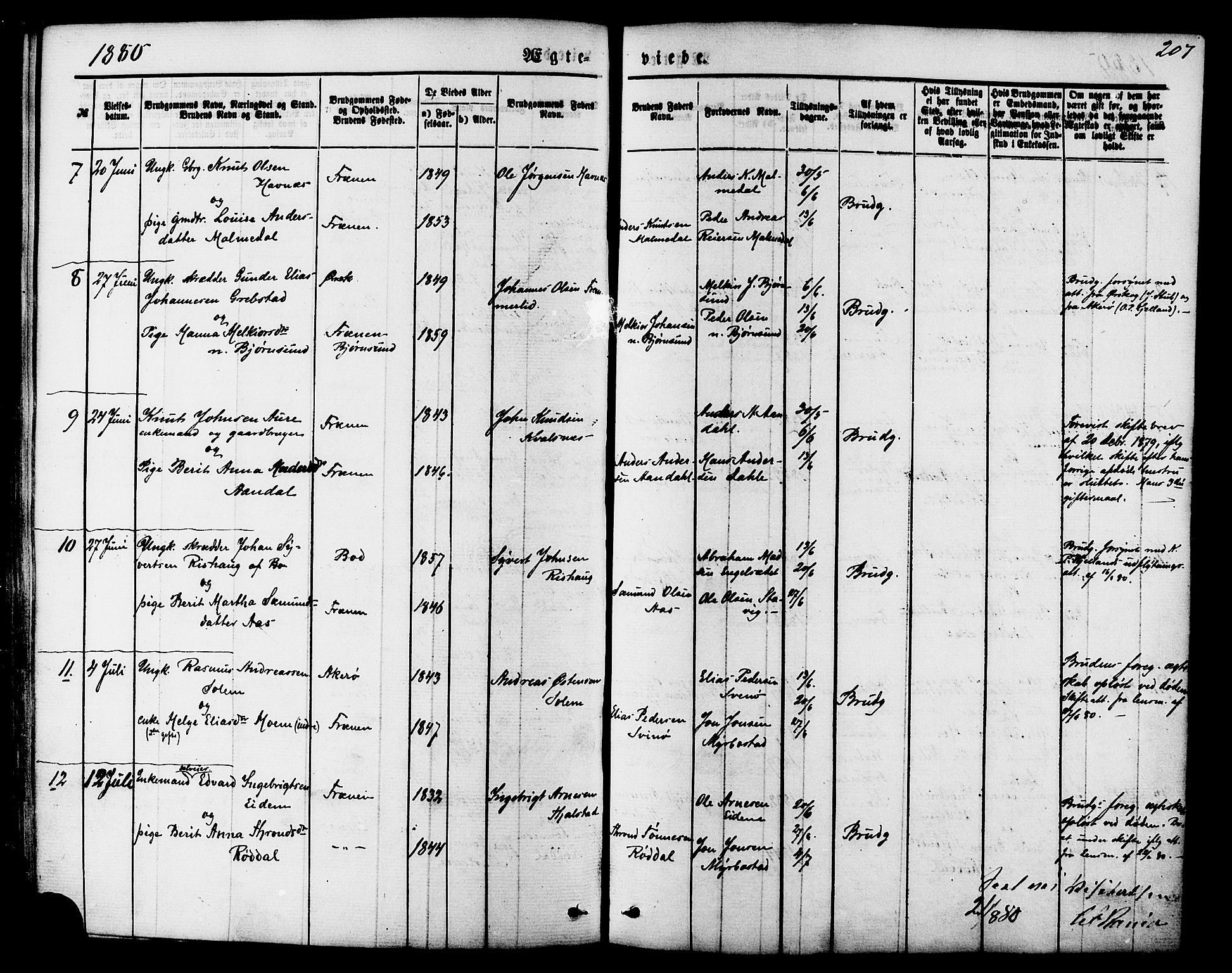 Ministerialprotokoller, klokkerbøker og fødselsregistre - Møre og Romsdal, SAT/A-1454/565/L0749: Parish register (official) no. 565A03, 1871-1886, p. 207