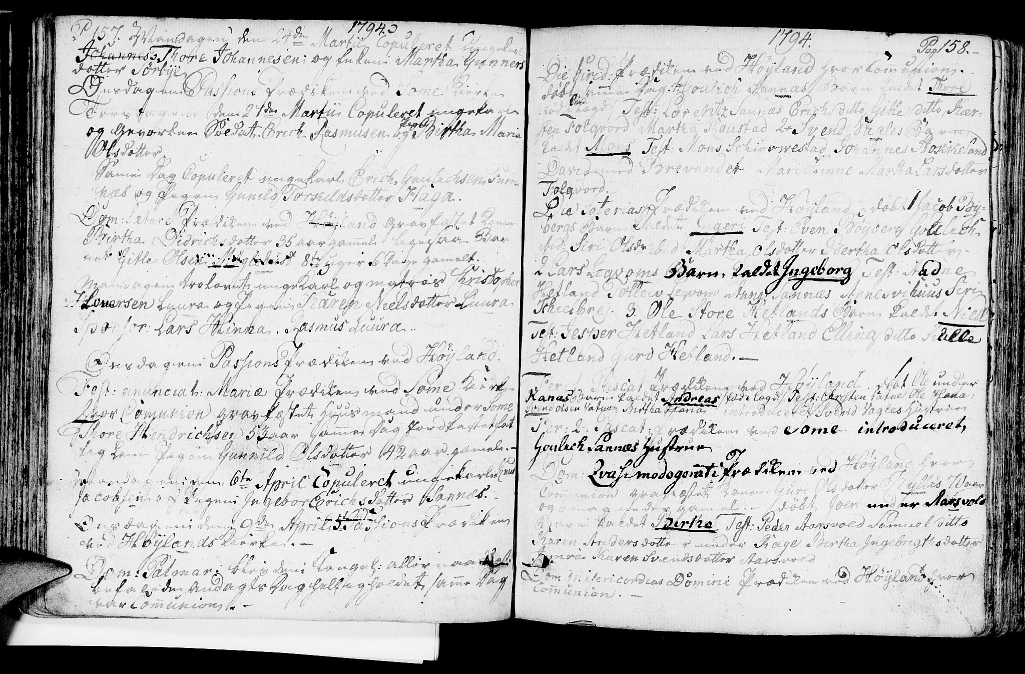 Høyland sokneprestkontor, SAST/A-101799/001/30BA/L0004: Parish register (official) no. A 4, 1784-1803, p. 157-158
