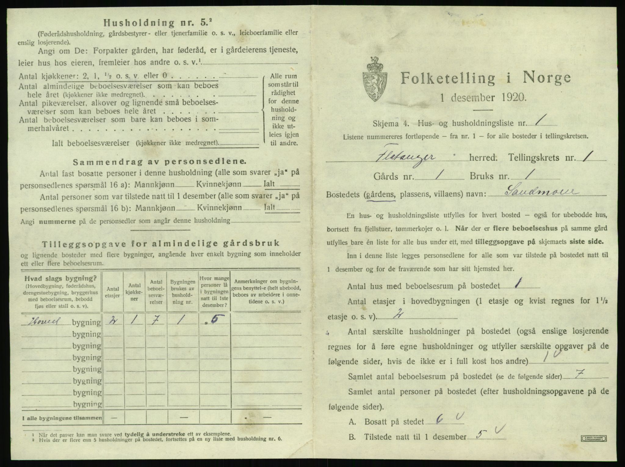 SAT, 1920 census for Flatanger, 1920, p. 48