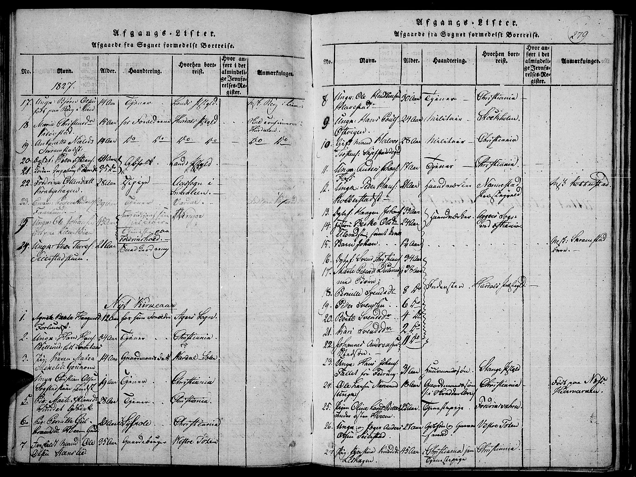 Toten prestekontor, SAH/PREST-102/H/Ha/Haa/L0010: Parish register (official) no. 10, 1820-1828, p. 279