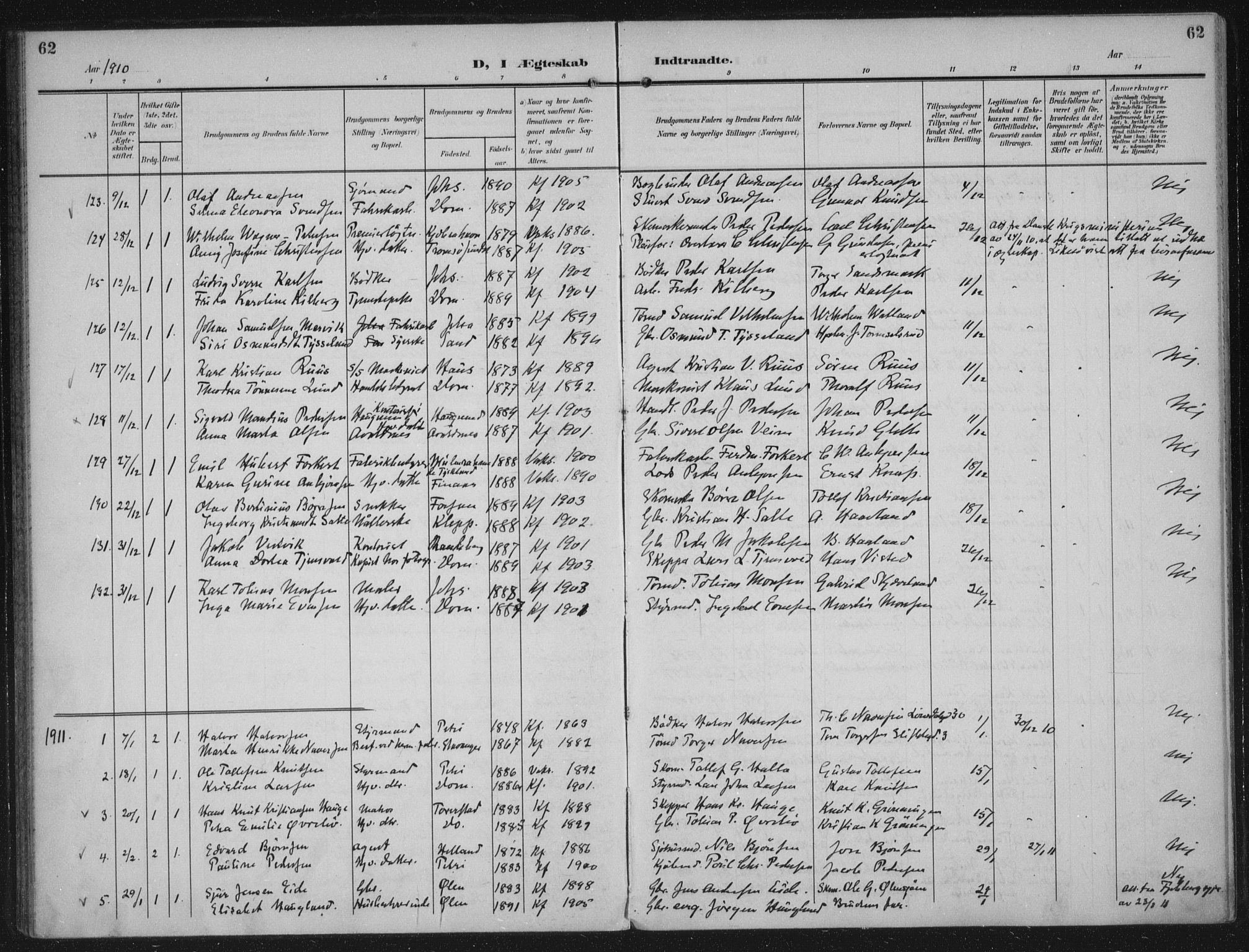 Domkirken sokneprestkontor, SAST/A-101812/002/A/L0016: Parish register (official) no. A 33, 1905-1922, p. 62
