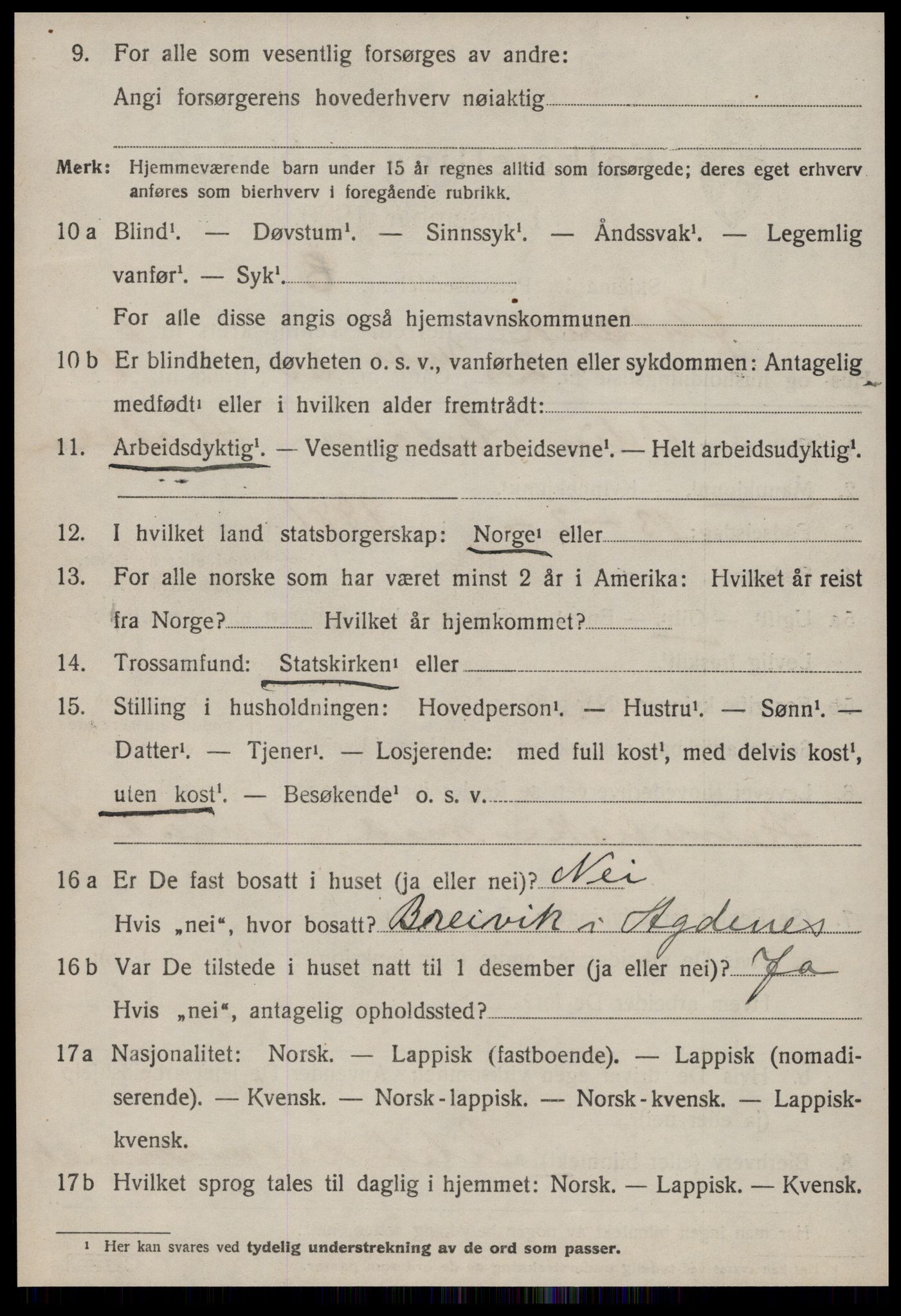 SAT, 1920 census for Ørland, 1920, p. 1662