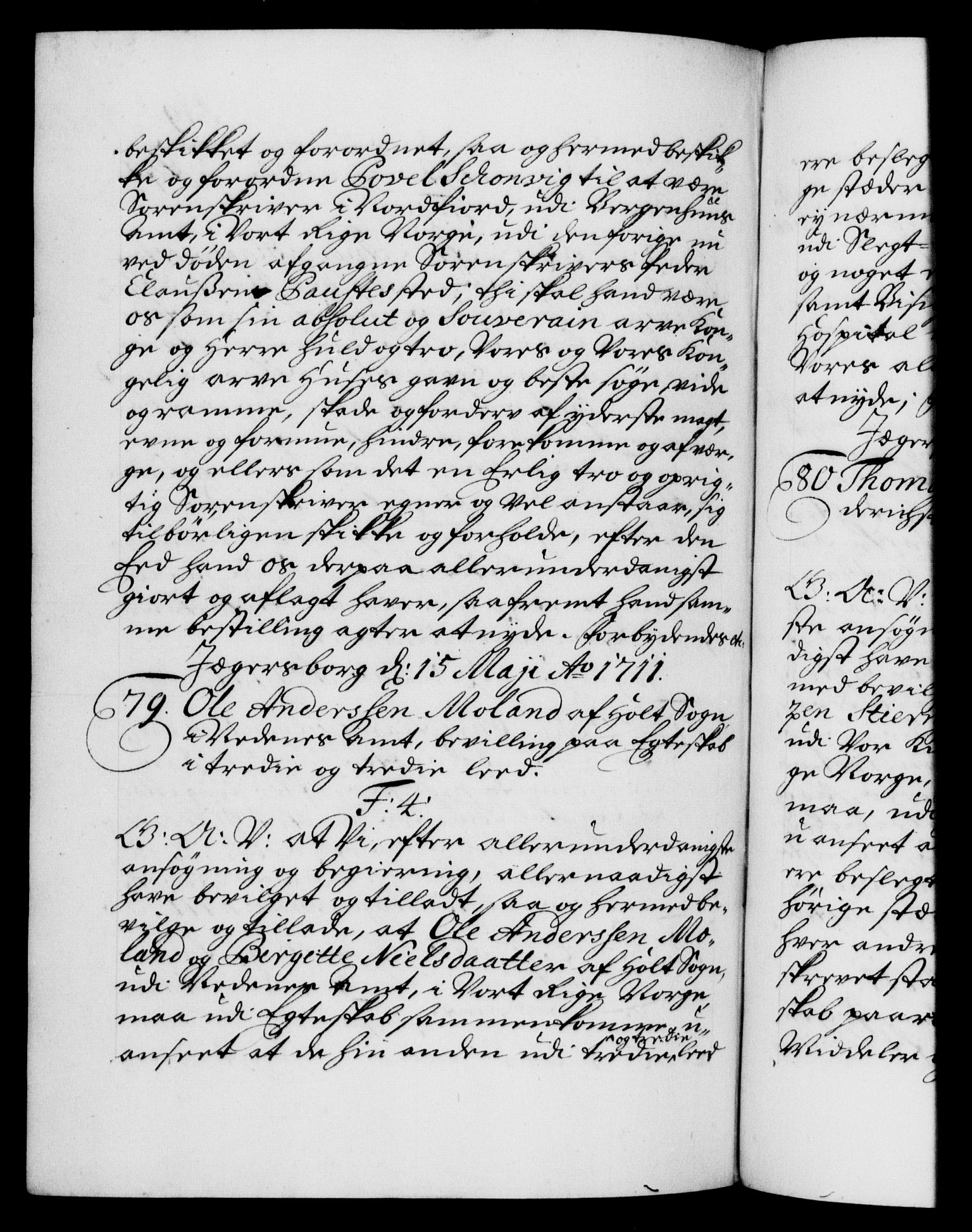 Danske Kanselli 1572-1799, AV/RA-EA-3023/F/Fc/Fca/Fcaa/L0020: Norske registre, 1708-1711, p. 519b