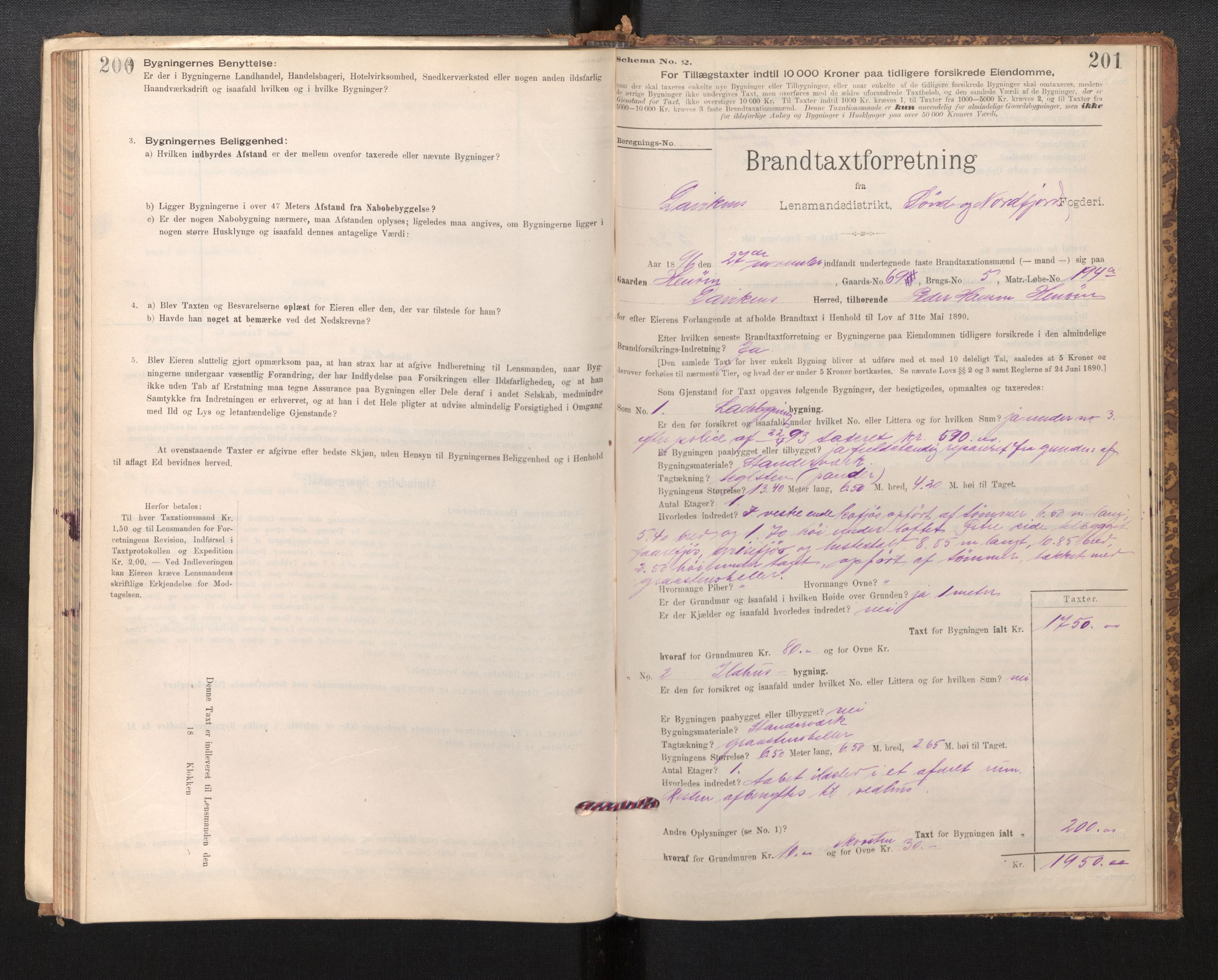 Lensmannen i Davik, SAB/A-26801/0012/L0004: Branntakstprotokoll, skjematakst, 1894-1915, p. 200-201