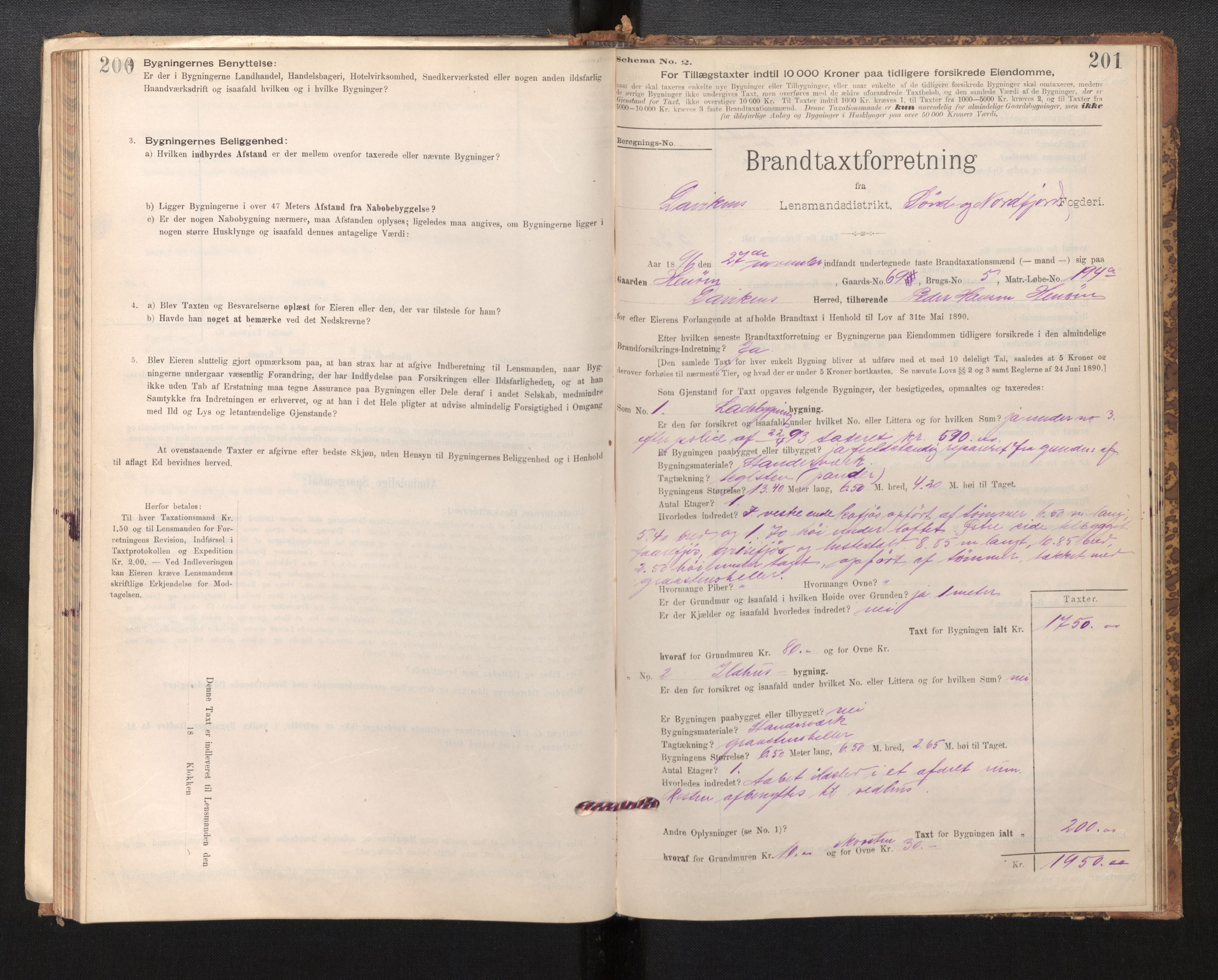 Lensmannen i Davik, AV/SAB-A-26801/0012/L0004: Branntakstprotokoll, skjematakst, 1894-1915, p. 200-201