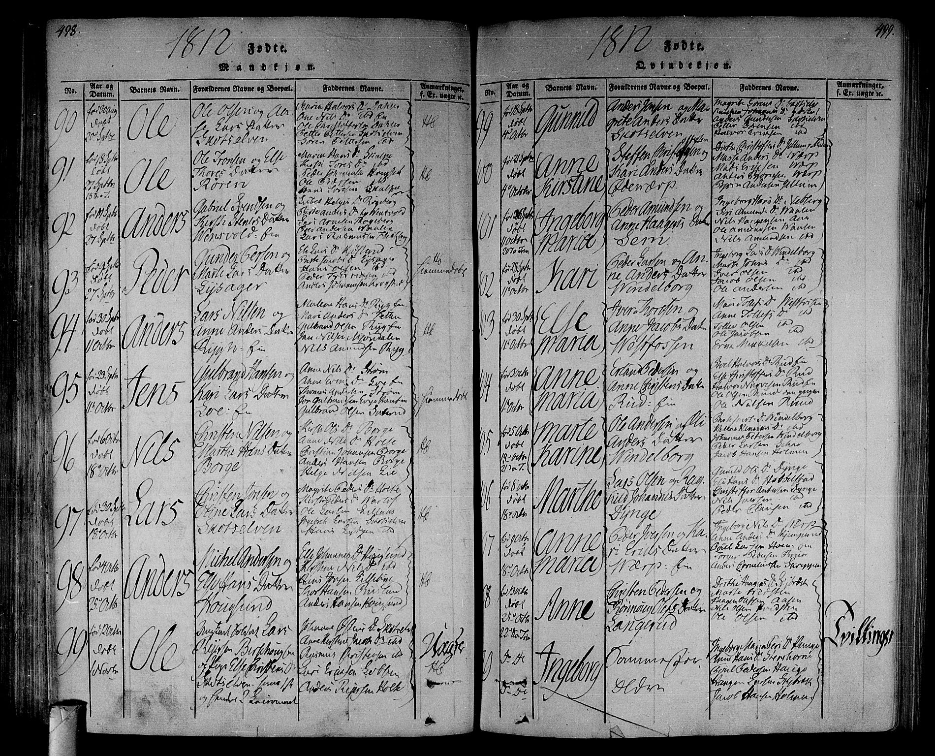 Eiker kirkebøker, AV/SAKO-A-4/F/Fa/L0010: Parish register (official) no. I 10, 1806-1815, p. 498-499