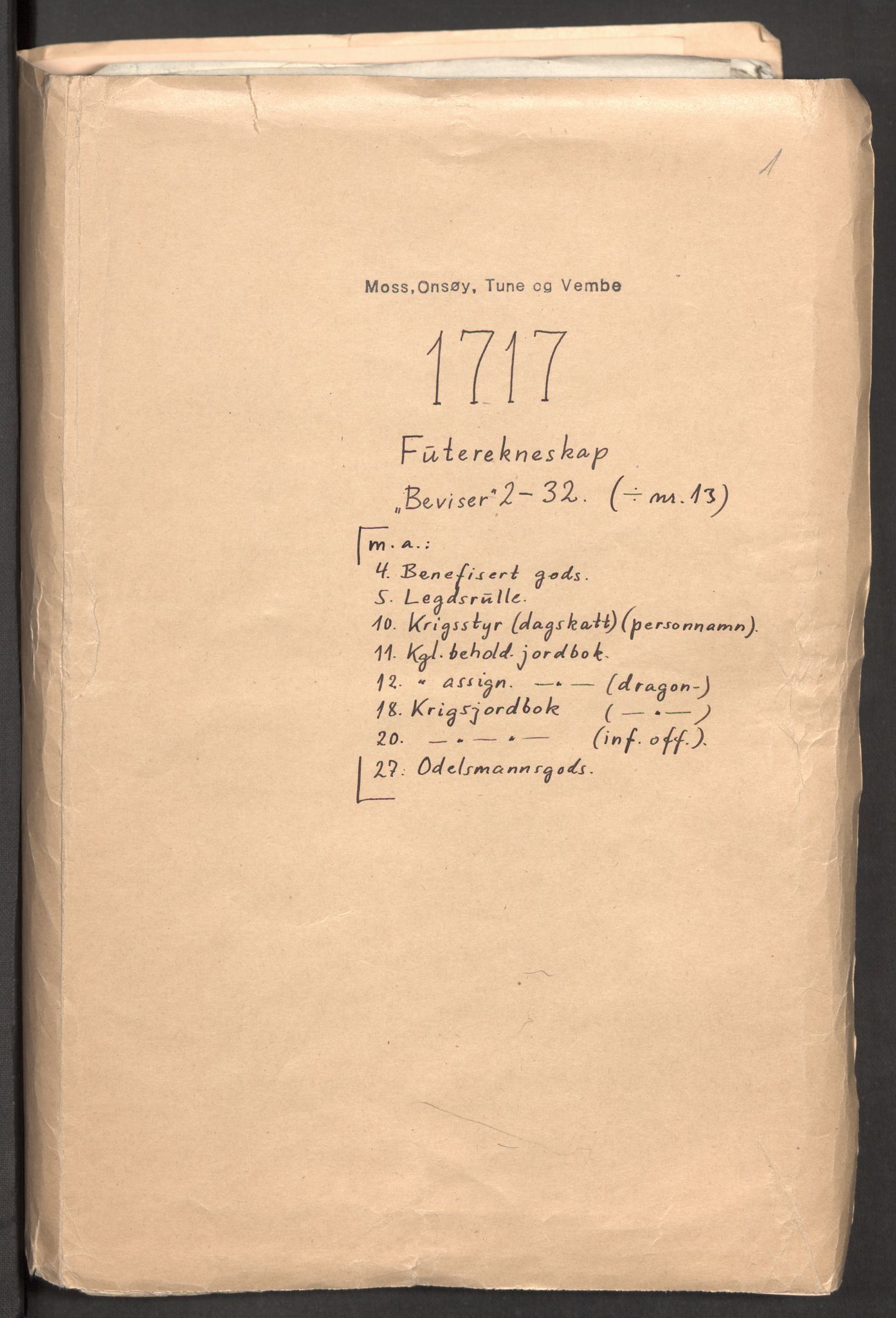 Rentekammeret inntil 1814, Reviderte regnskaper, Fogderegnskap, AV/RA-EA-4092/R04/L0141: Fogderegnskap Moss, Onsøy, Tune, Veme og Åbygge, 1717, p. 2