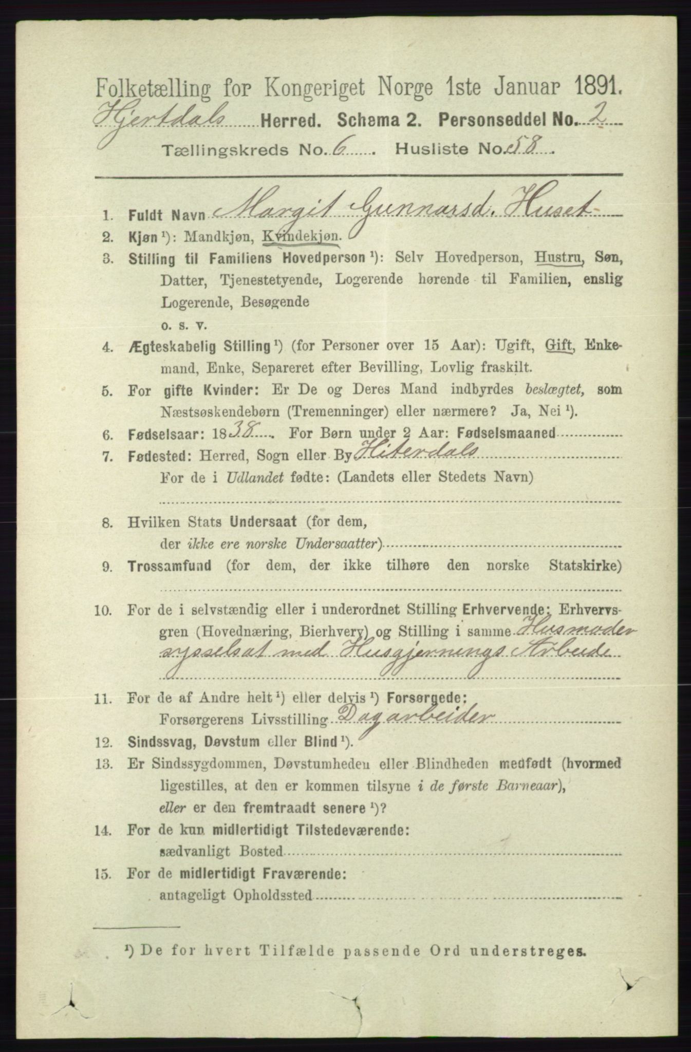 RA, 1891 census for 0827 Hjartdal, 1891, p. 2488