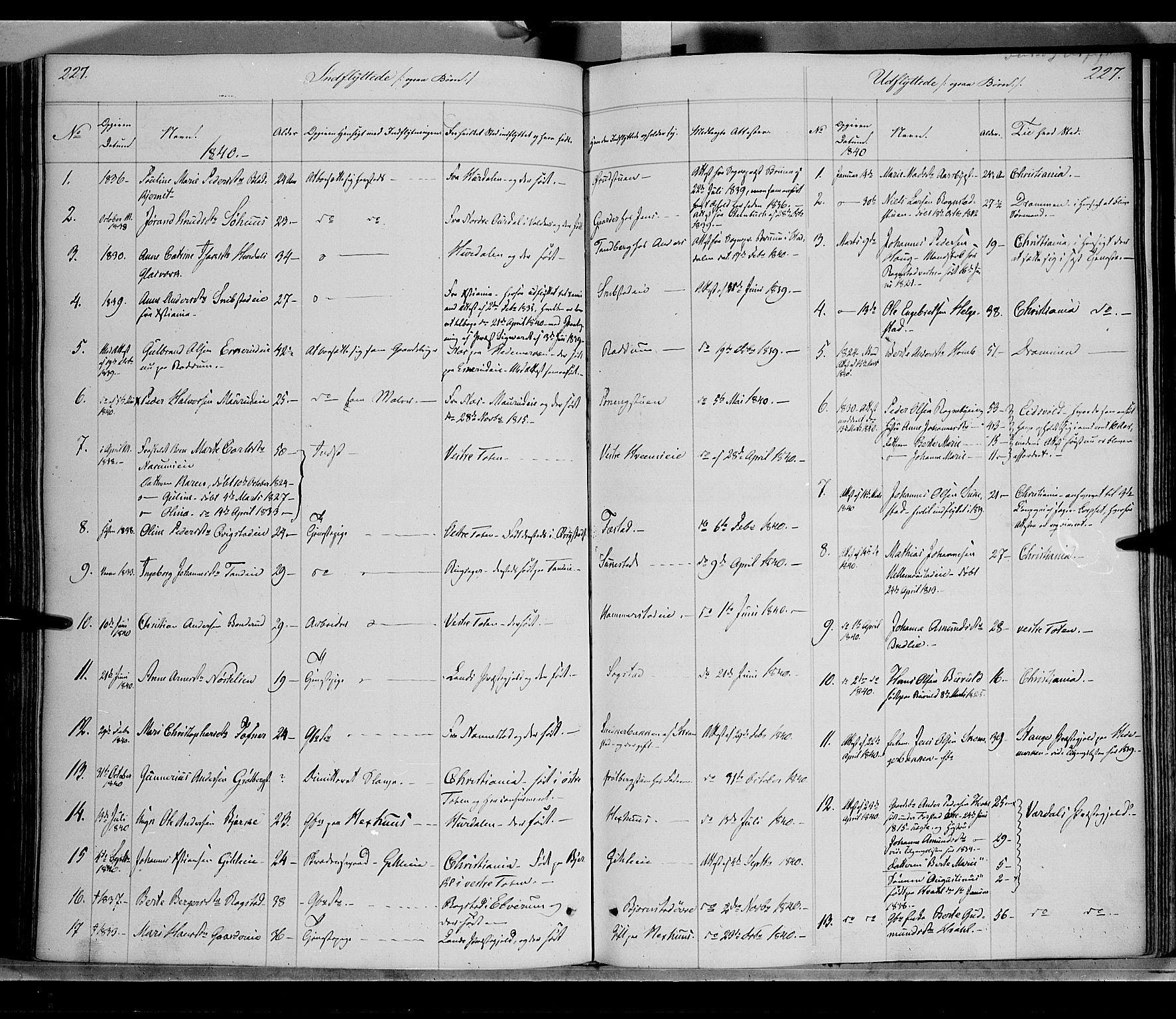 Østre Toten prestekontor, SAH/PREST-104/H/Ha/Haa/L0002: Parish register (official) no. 2, 1840-1847, p. 227