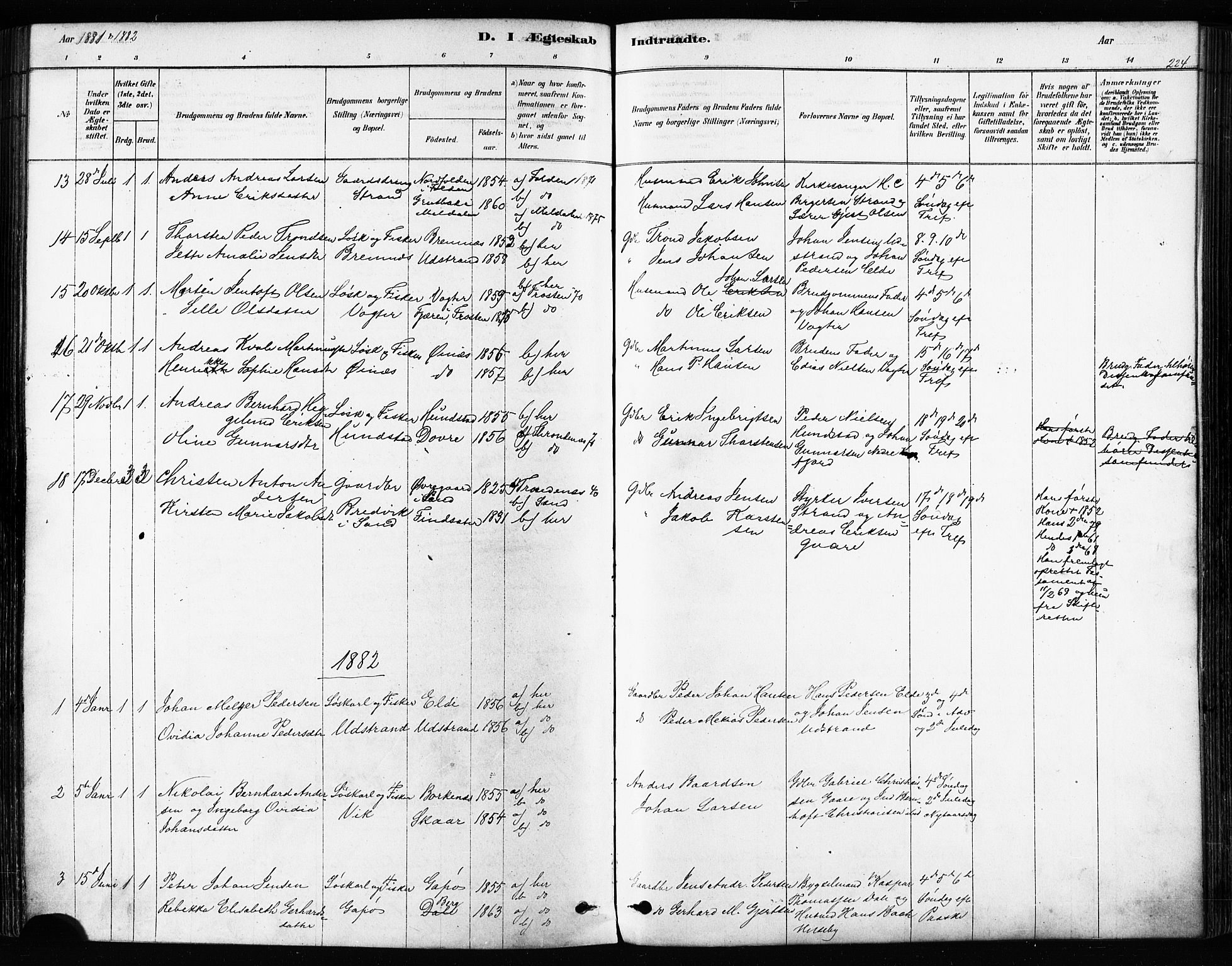 Kvæfjord sokneprestkontor, SATØ/S-1323/G/Ga/Gaa/L0005kirke: Parish register (official) no. 5, 1878-1894, p. 224