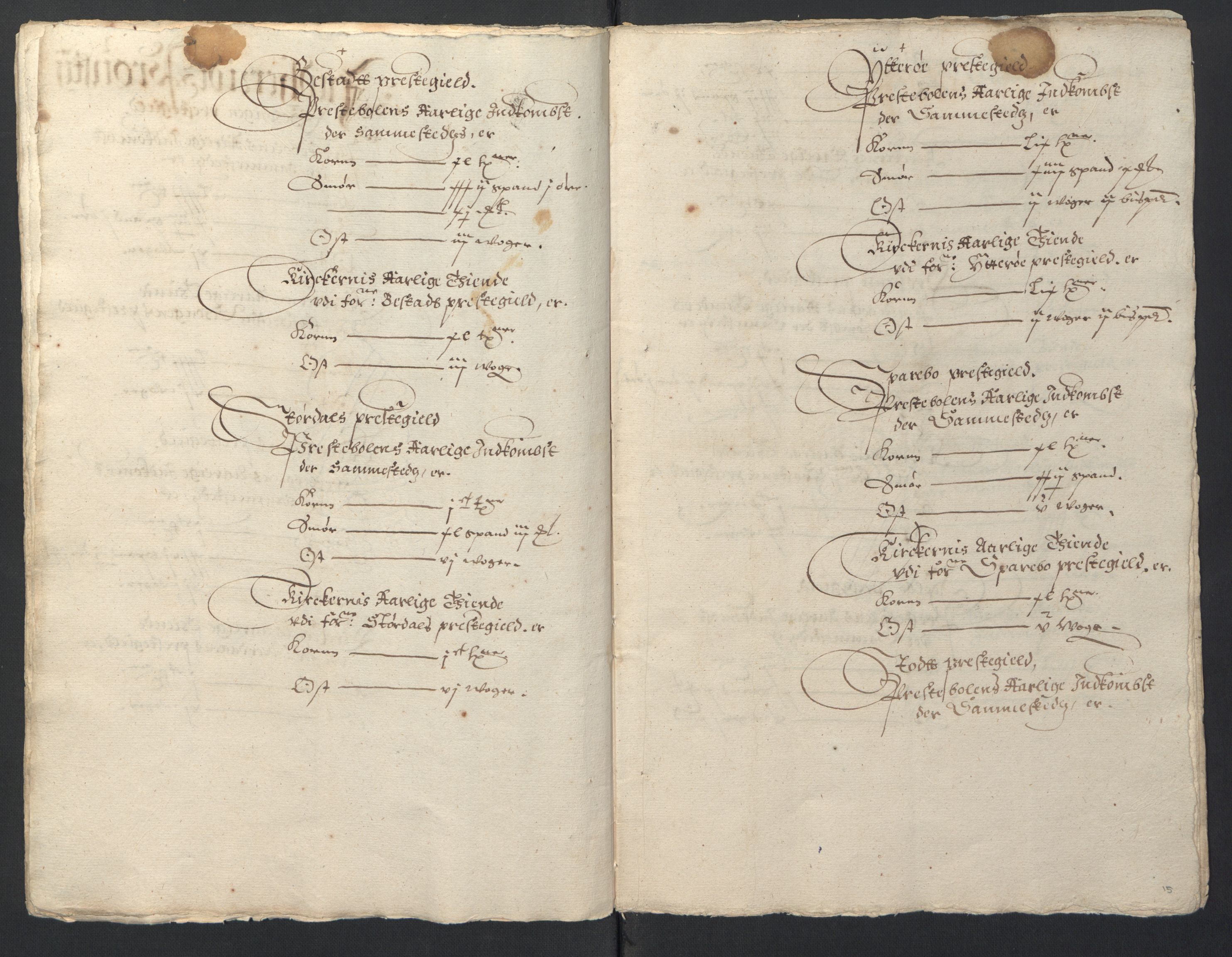 Stattholderembetet 1572-1771, AV/RA-EA-2870/Ek/L0016/0001: Jordebøker til utlikning av rosstjeneste 1624-1626: / Kirke- og prestebolsinntekter i Trondheim bispedømme og Jemtland, 1625-1626, p. 17