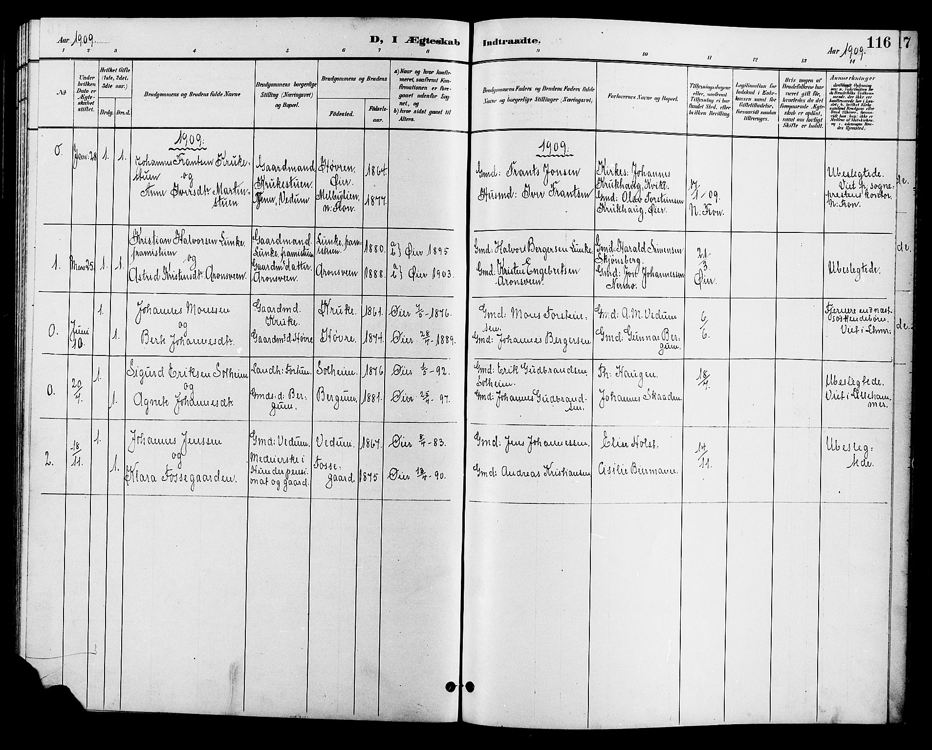 Øyer prestekontor, SAH/PREST-084/H/Ha/Hab/L0005: Parish register (copy) no. 5, 1897-1913, p. 116