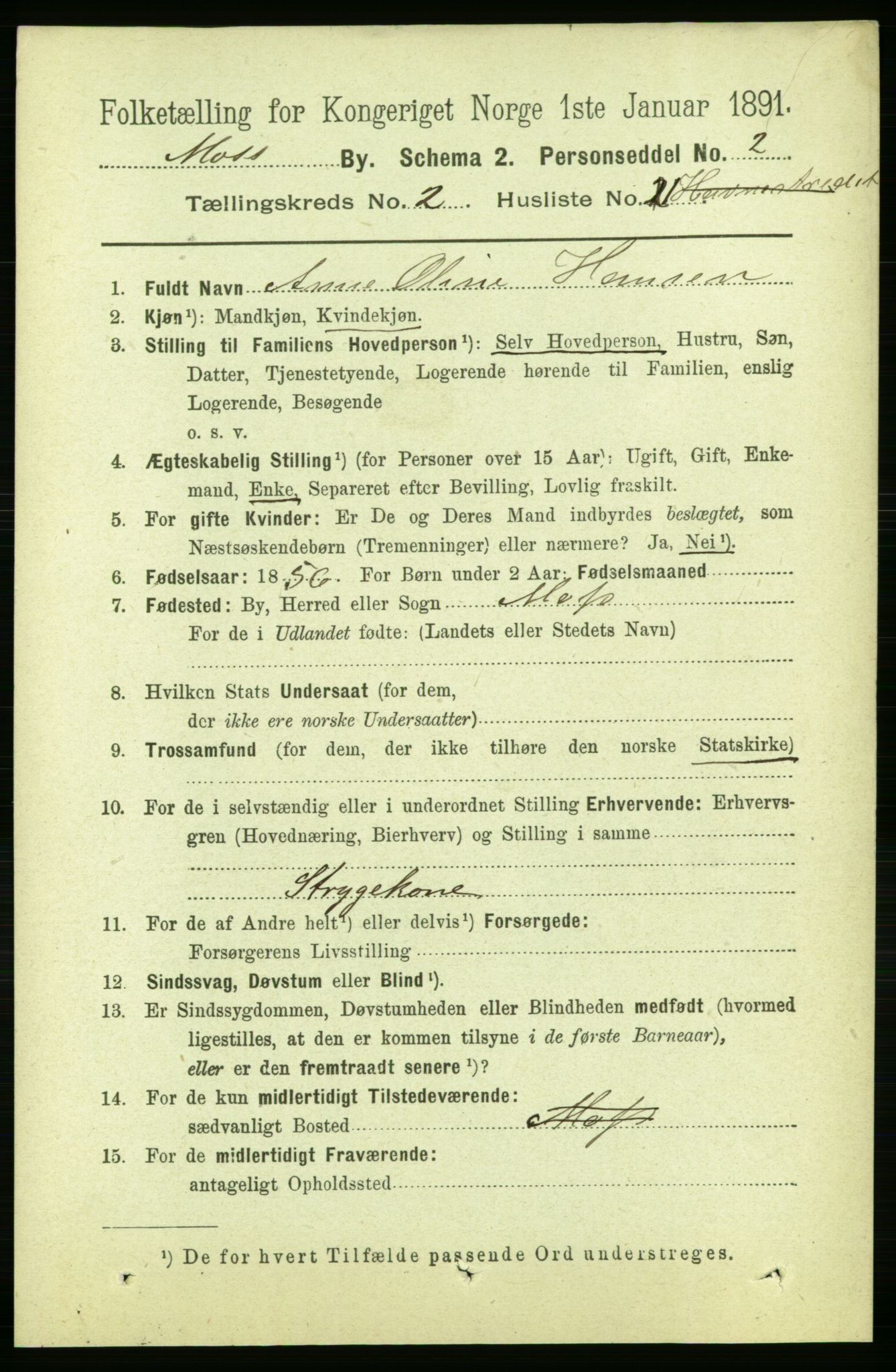 RA, 1891 census for 0104 Moss, 1891, p. 2013