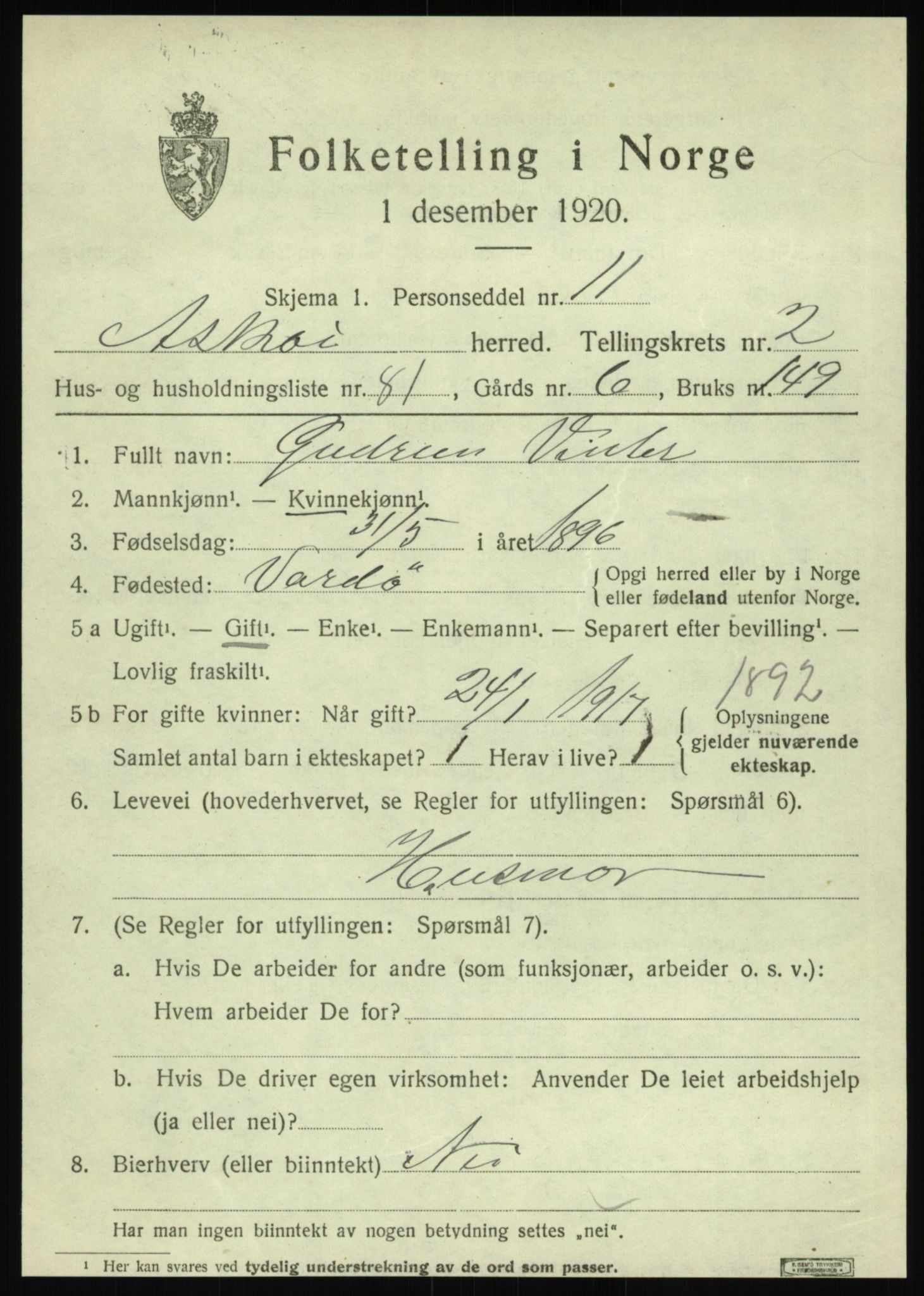 SAB, 1920 census for Askøy, 1920, p. 5514