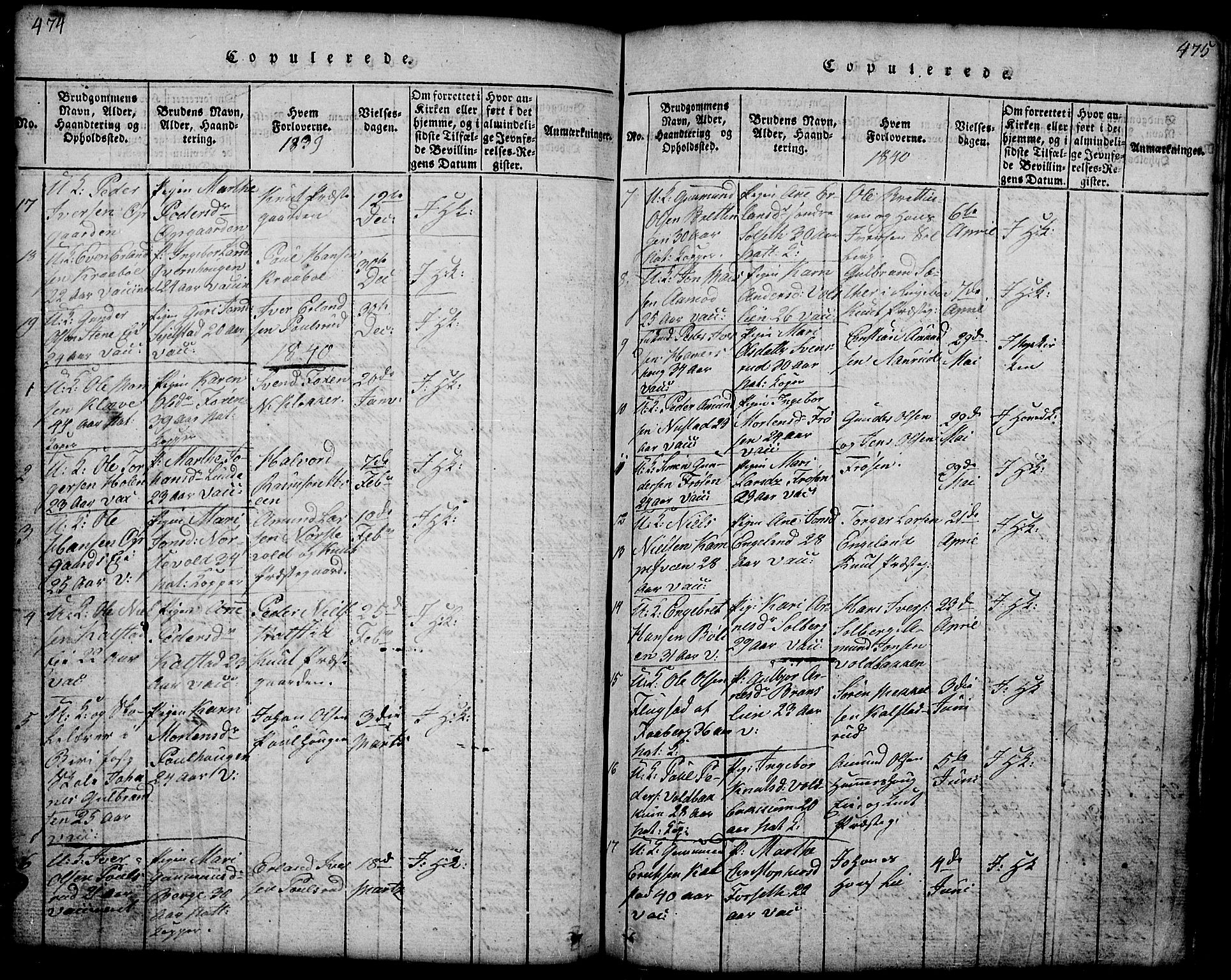 Gausdal prestekontor, SAH/PREST-090/H/Ha/Hab/L0001: Parish register (copy) no. 1, 1817-1848, p. 474-475