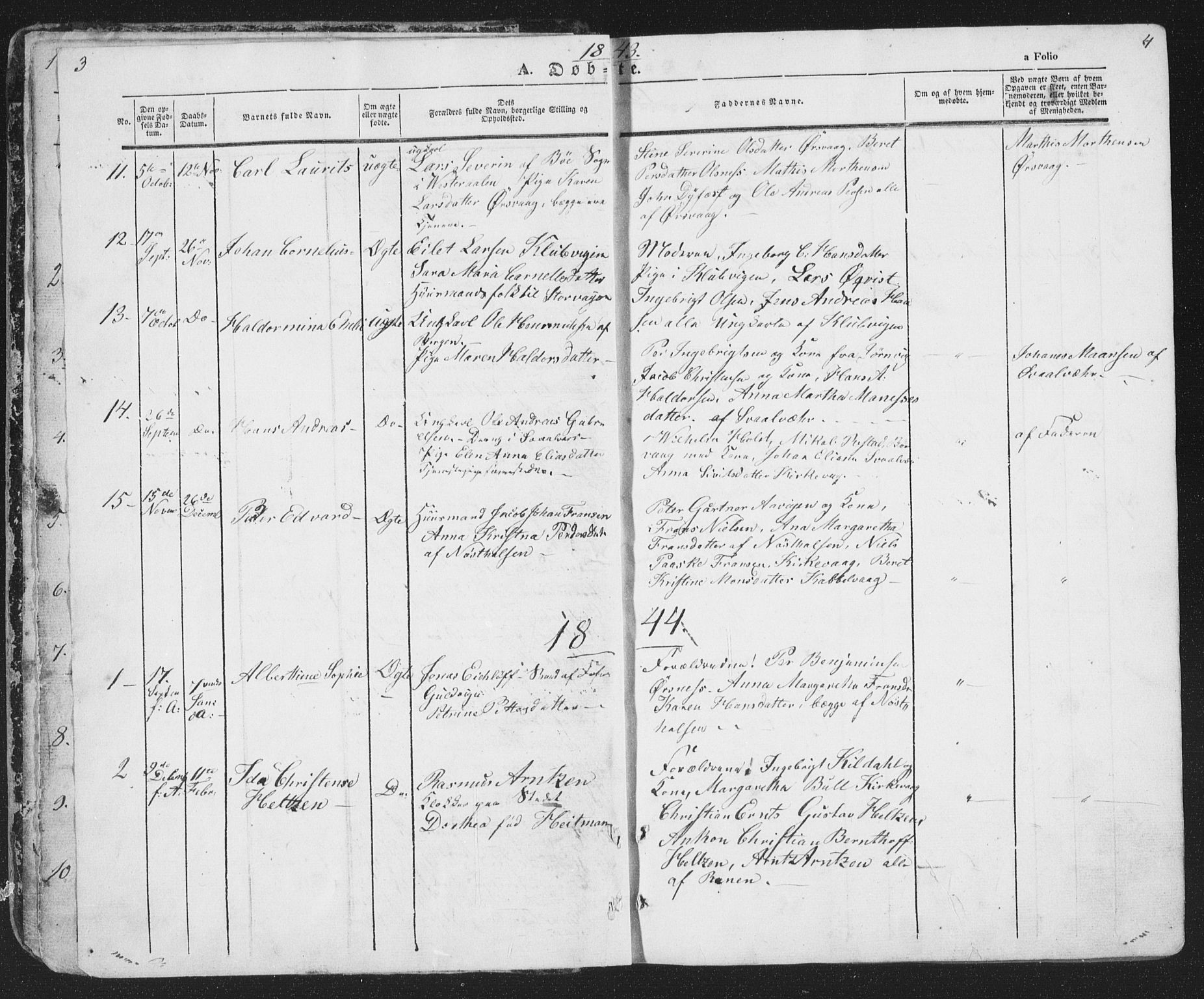 Ministerialprotokoller, klokkerbøker og fødselsregistre - Nordland, SAT/A-1459/874/L1072: Parish register (copy) no. 874C01, 1843-1859, p. 3-4