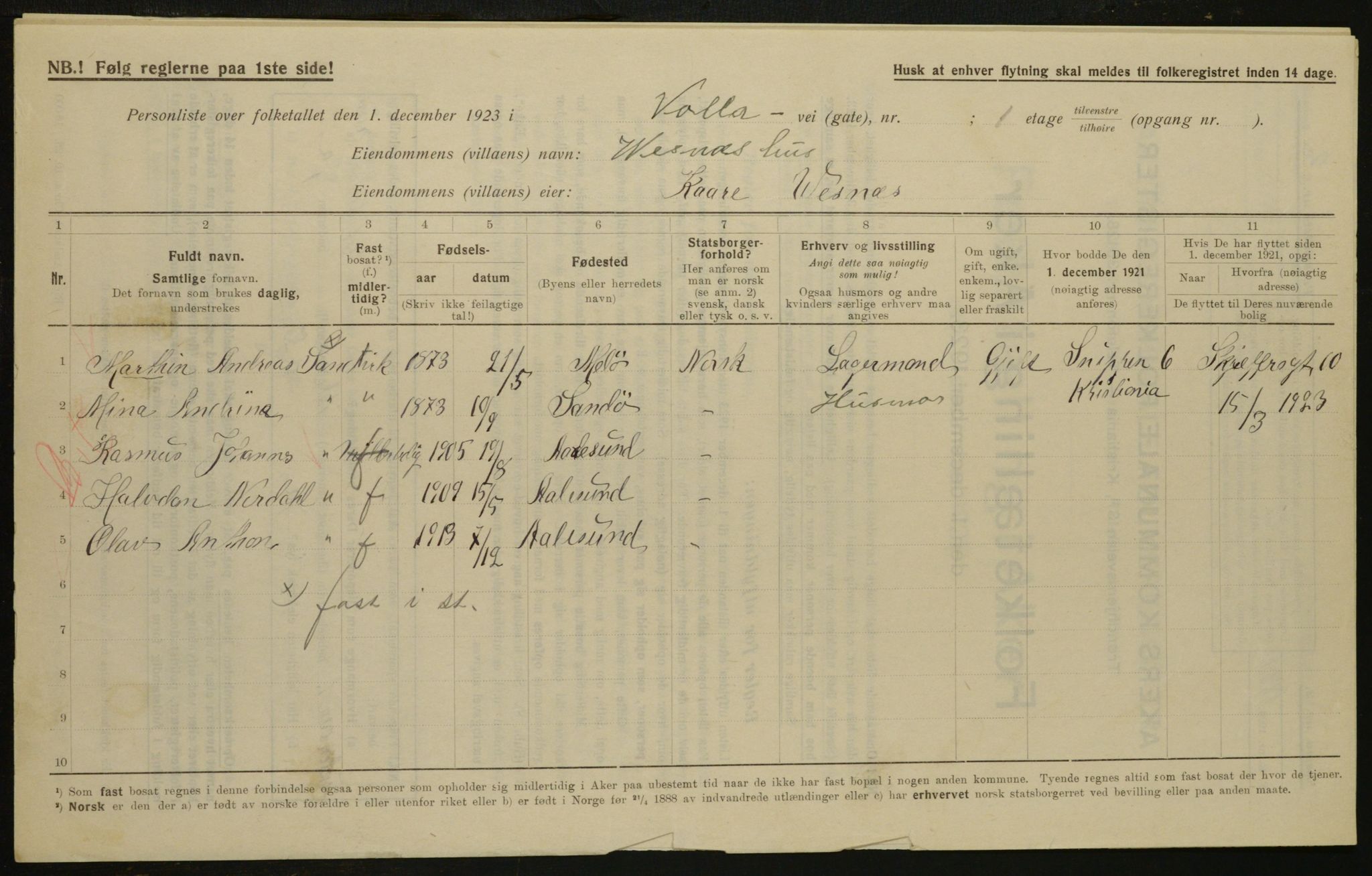 , Municipal Census 1923 for Aker, 1923, p. 35182