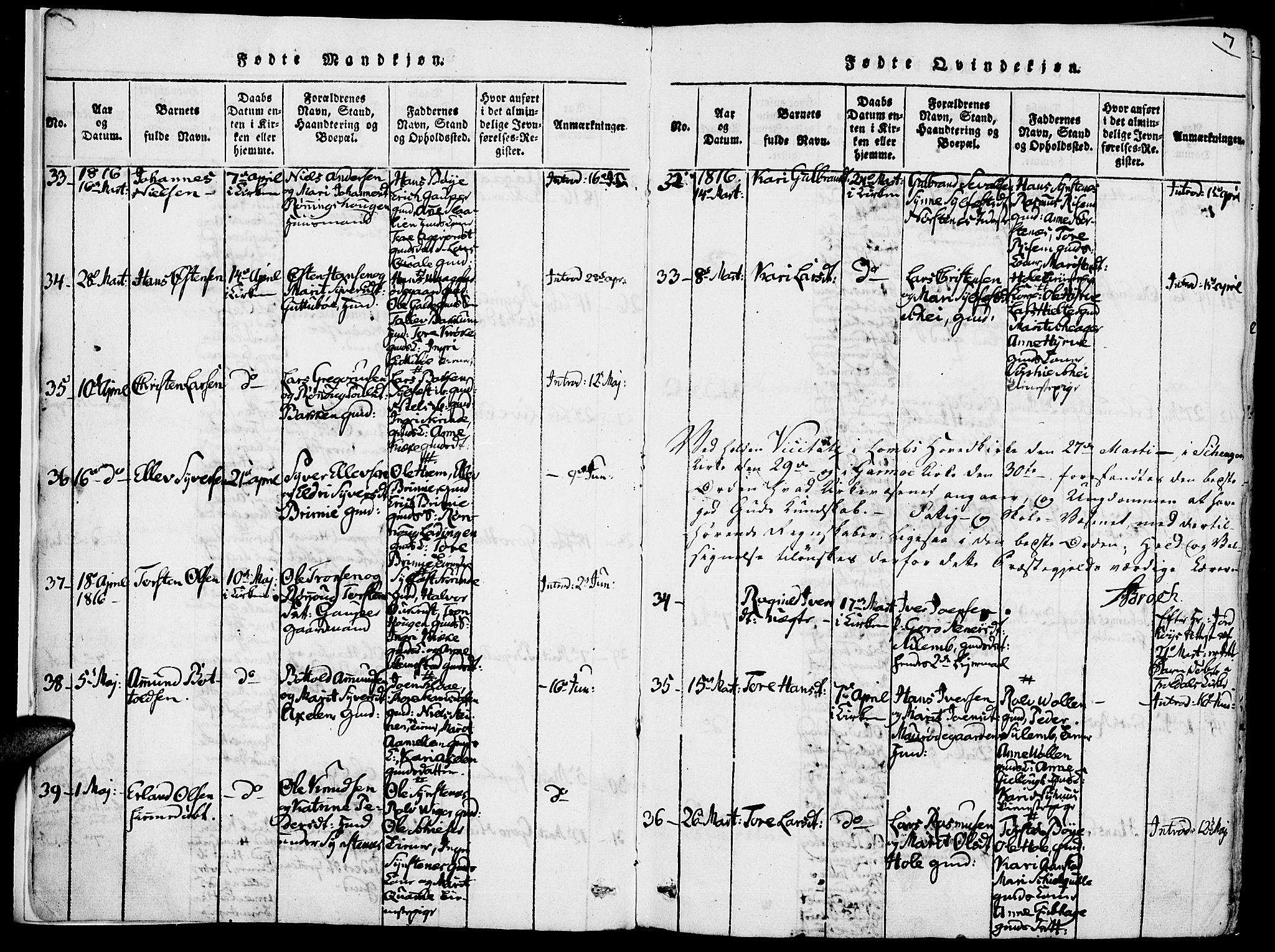Lom prestekontor, SAH/PREST-070/K/L0004: Parish register (official) no. 4, 1815-1825, p. 7