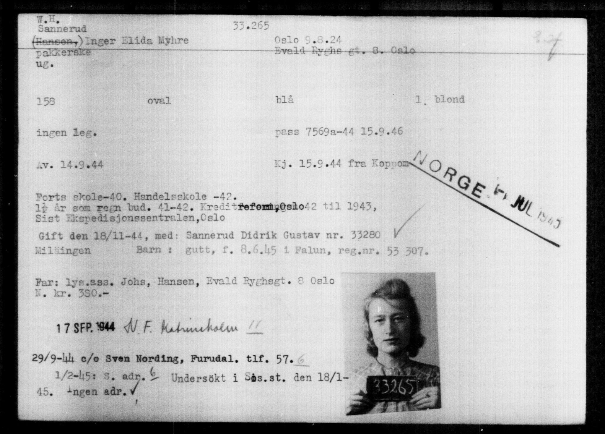 Utenriksstasjonene, Legasjonen i Stockholm, Flyktningkontoret, AV/RA-S-6753/V/Va/L0013: Kjesäterkartoteket, flyktninger med registreringsnr. 31500-34731, 1940-1945, p. 1853