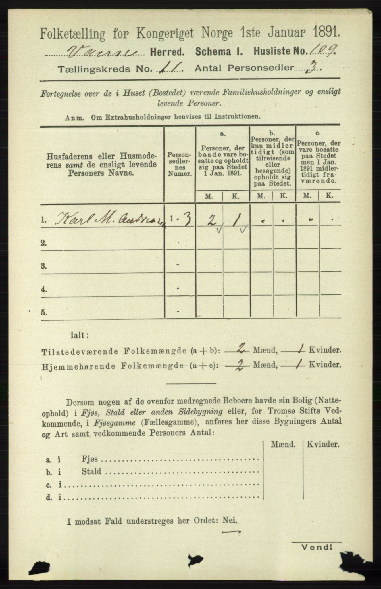 RA, 1891 census for 1041 Vanse, 1891, p. 6187