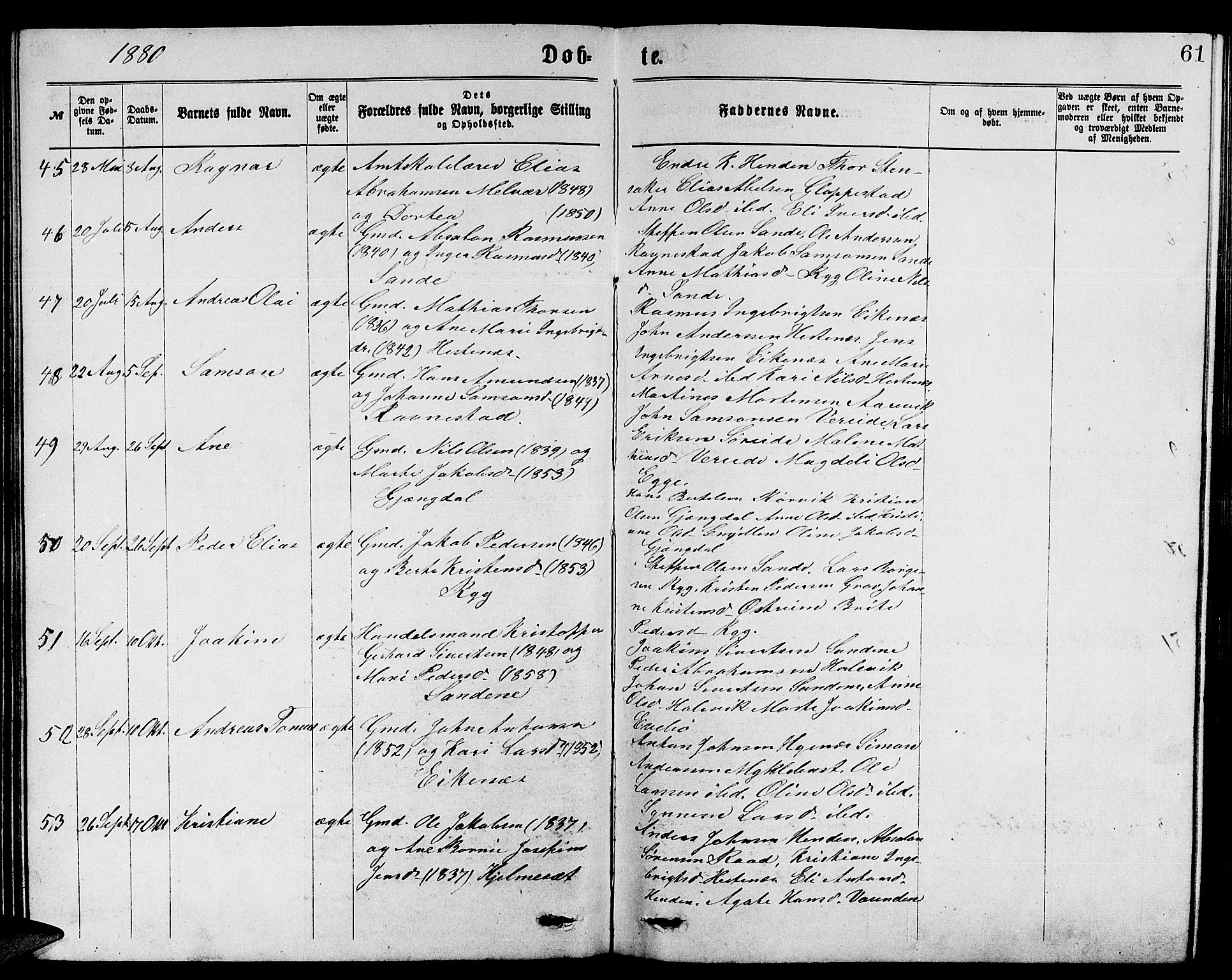 Gloppen sokneprestembete, SAB/A-80101/H/Hab/Habb/L0001: Parish register (copy) no. B 1, 1872-1888, p. 61