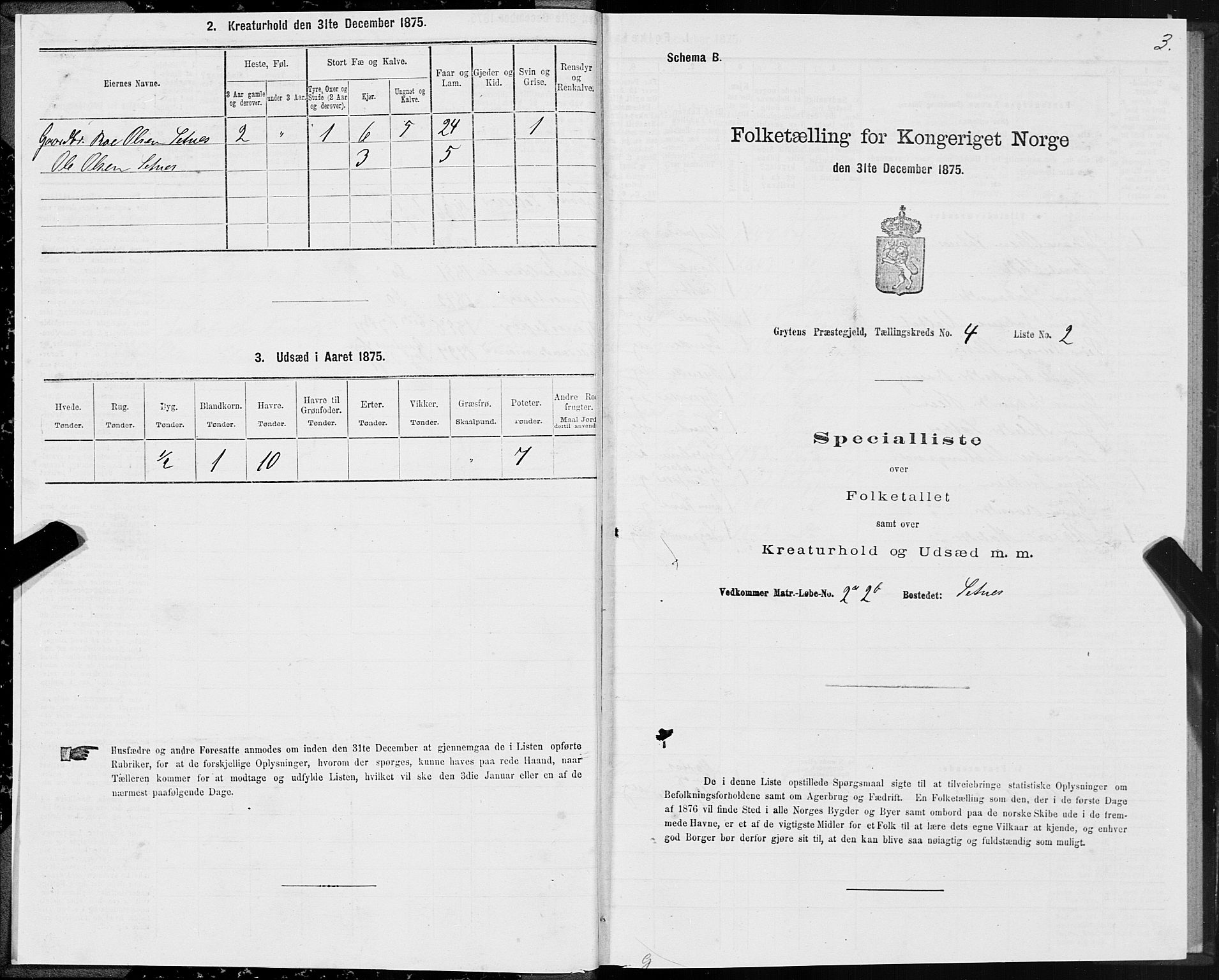 SAT, 1875 census for 1539P Grytten, 1875, p. 2003